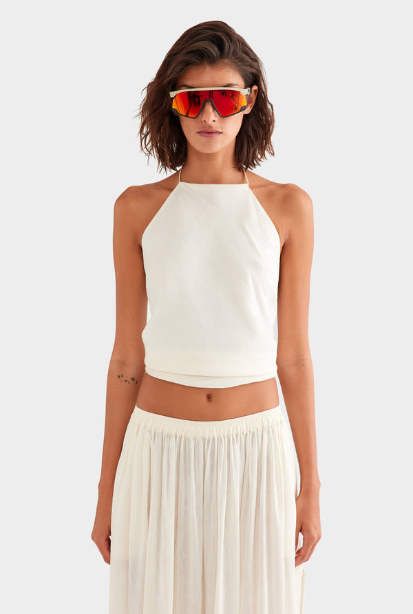 Silk Linen Scarf Halter Top - Off White