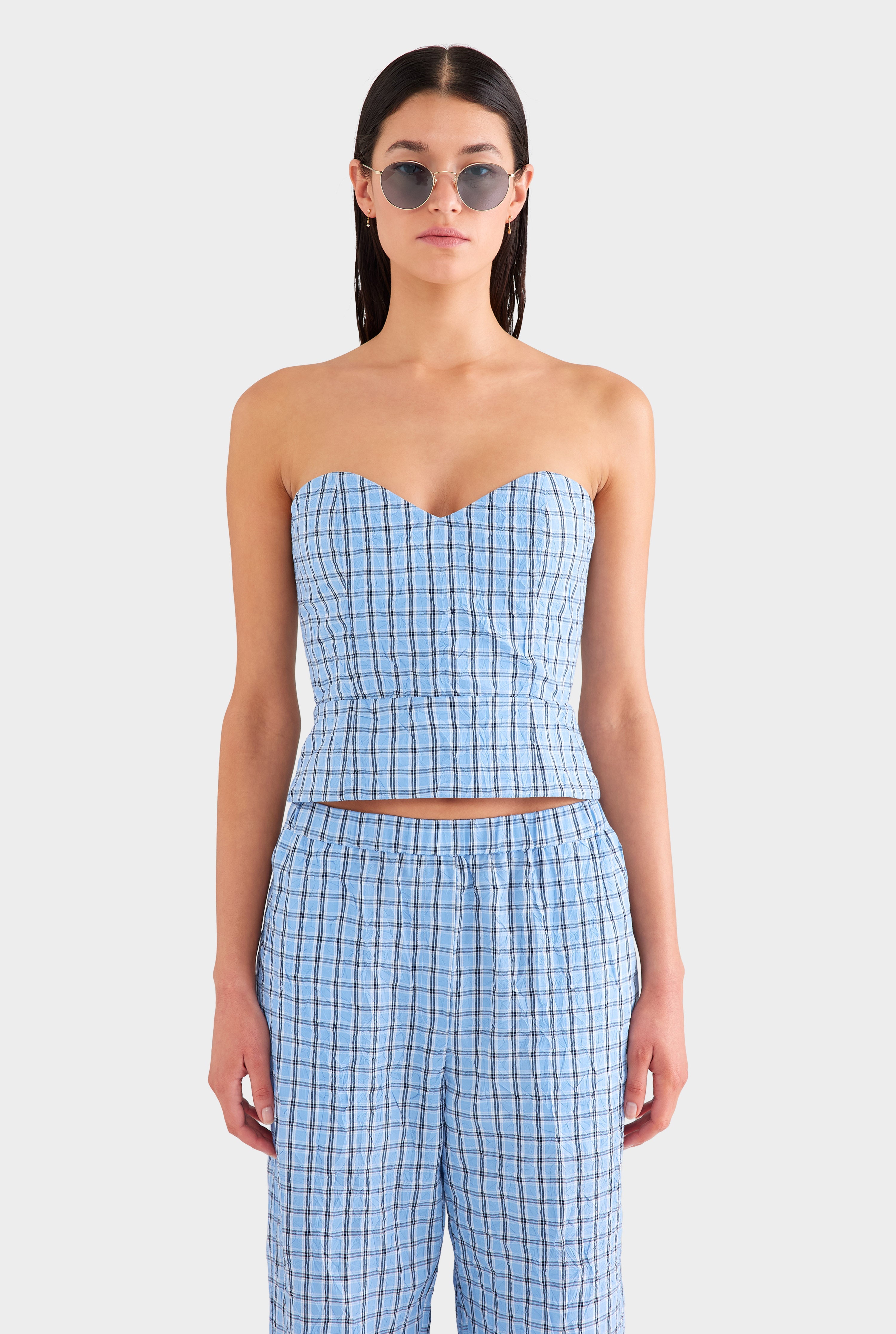 Relaxed Check Cotton Pant - Blue Crushed Check