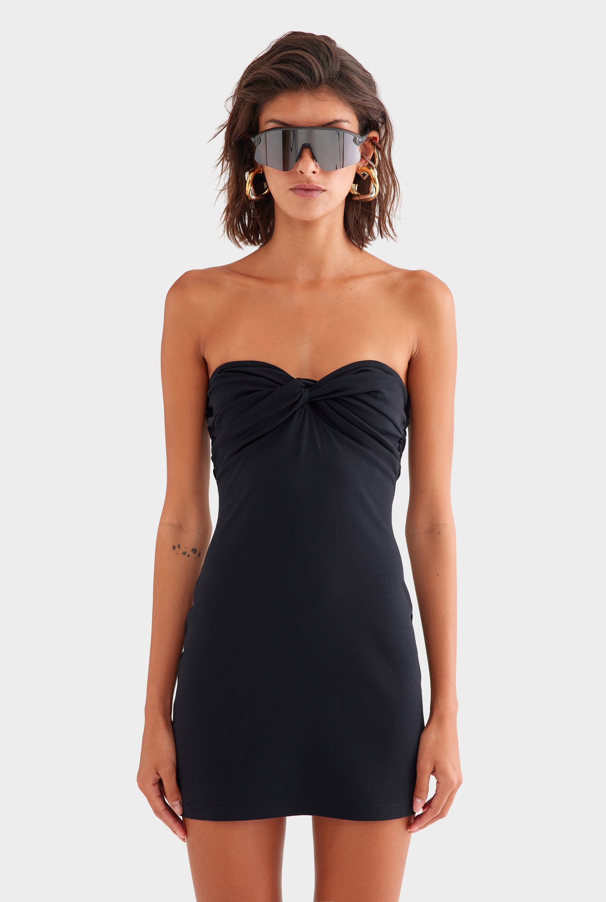 Strapless Knotted Mini Dress - Black