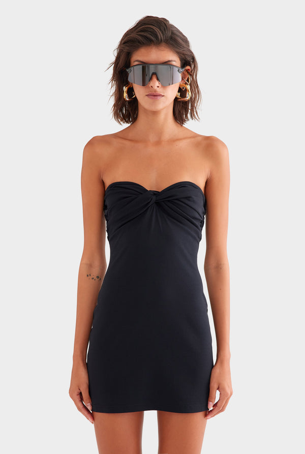 Strapless Knotted Mini Dress - Black