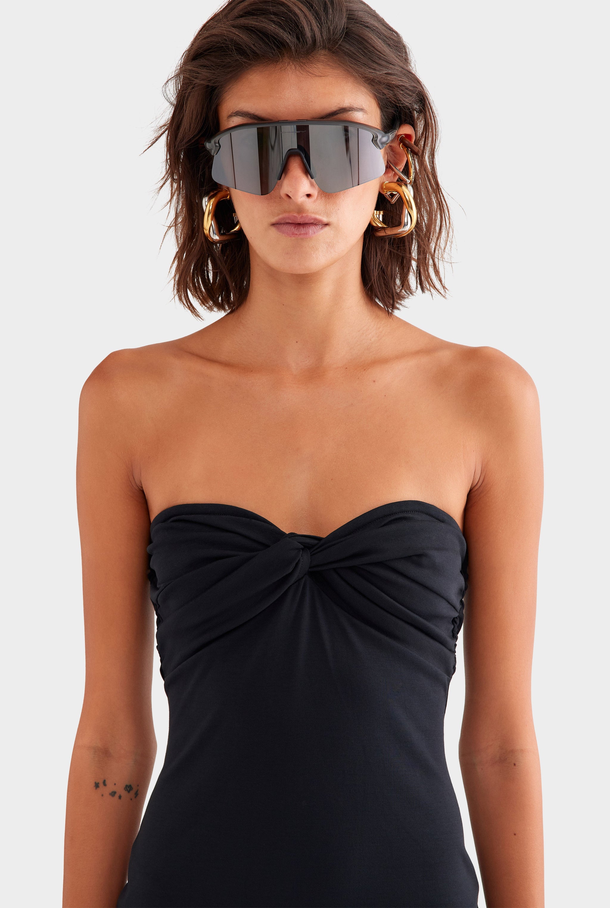 Strapless Knotted Mini Dress - Black