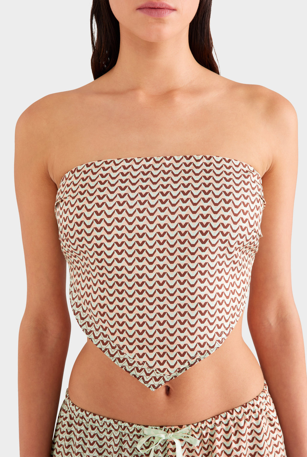 Strapless Layered Scarf Top - Pale Aqua/Peach V Monogram