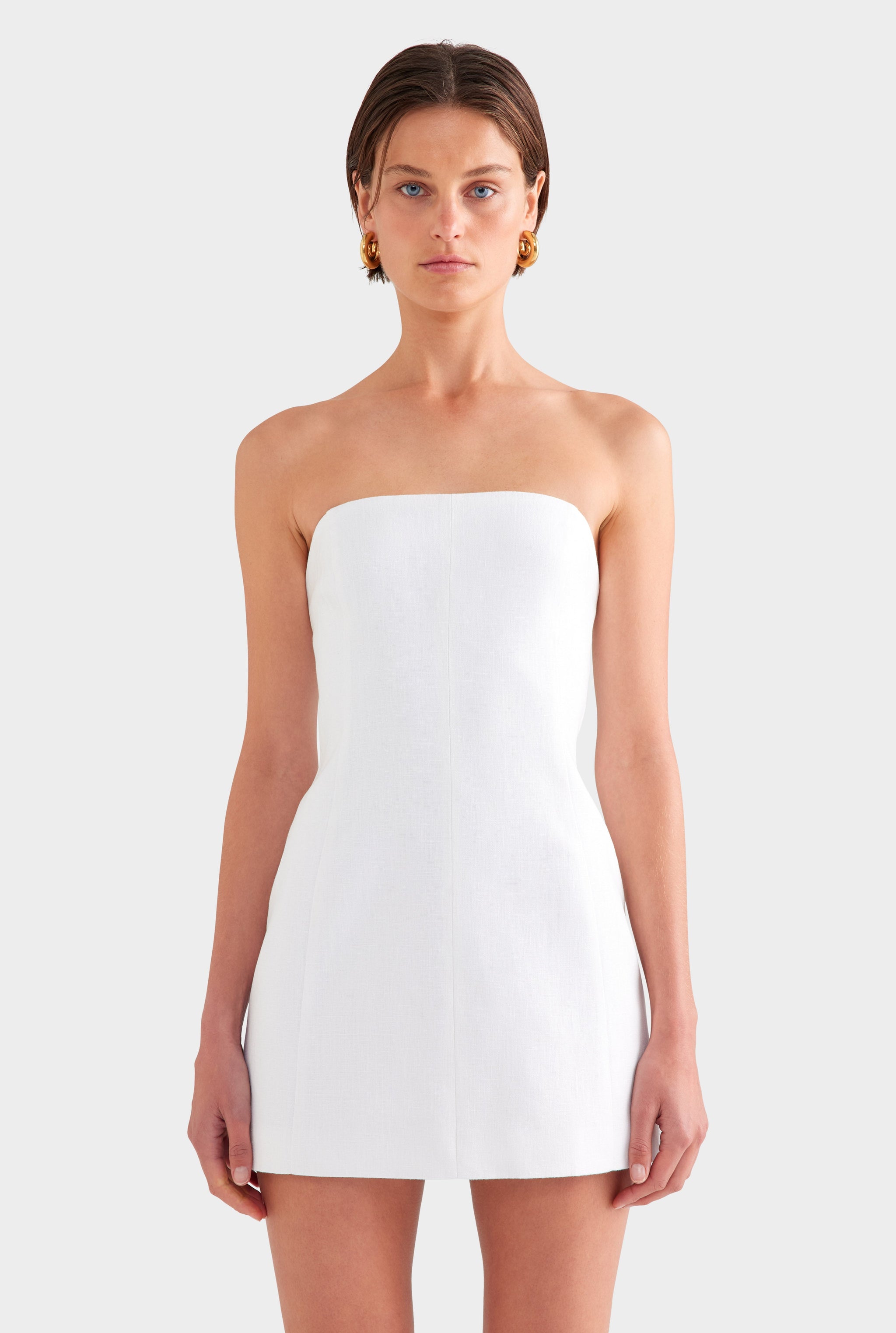 Womens Womens Womens Strapless Linen Mini Dress White