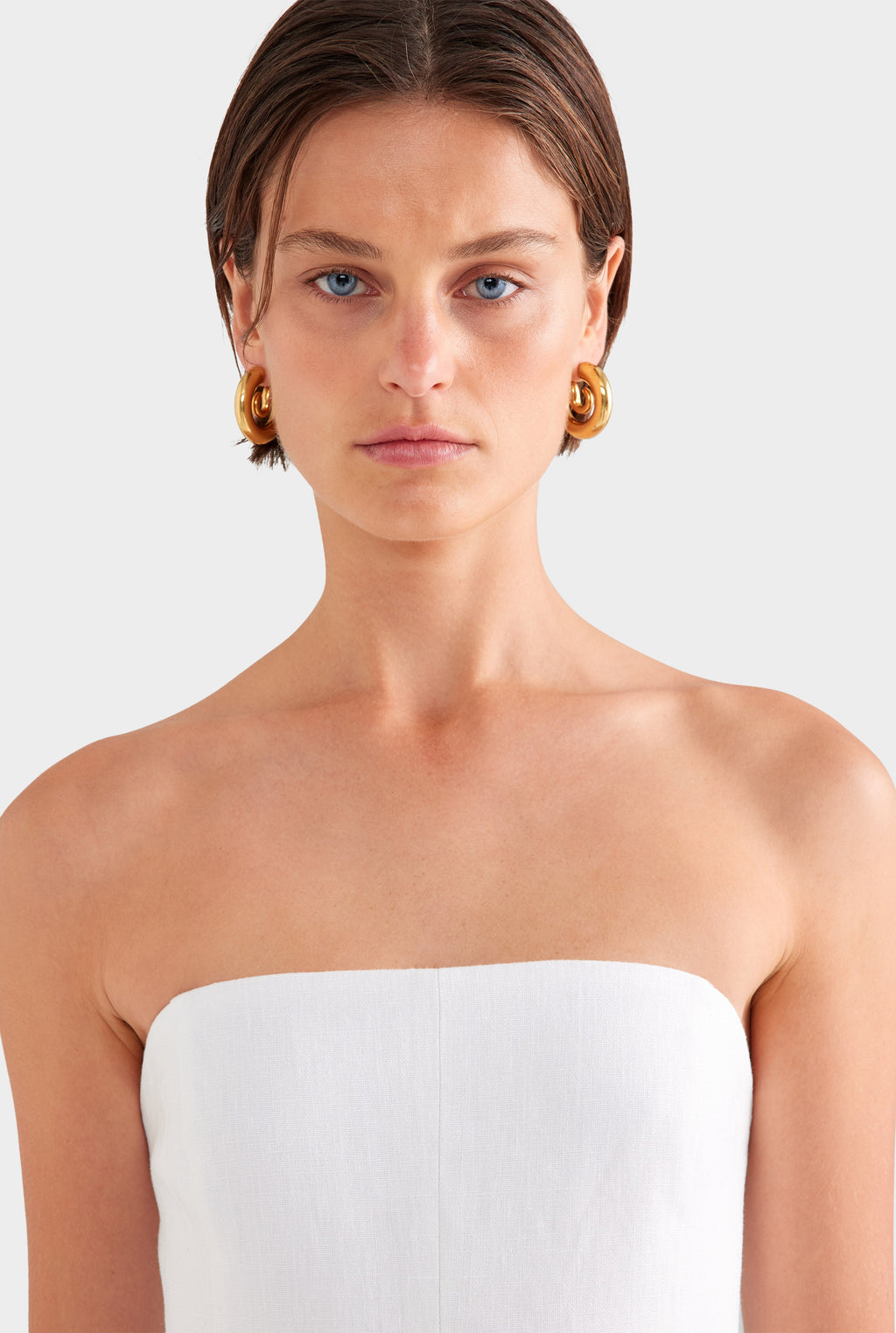 Womens Womens Womens Strapless Linen Mini Dress White