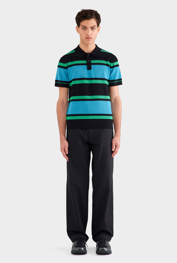 Stripe Cotton Polo - Black/Blue/Green Stripe