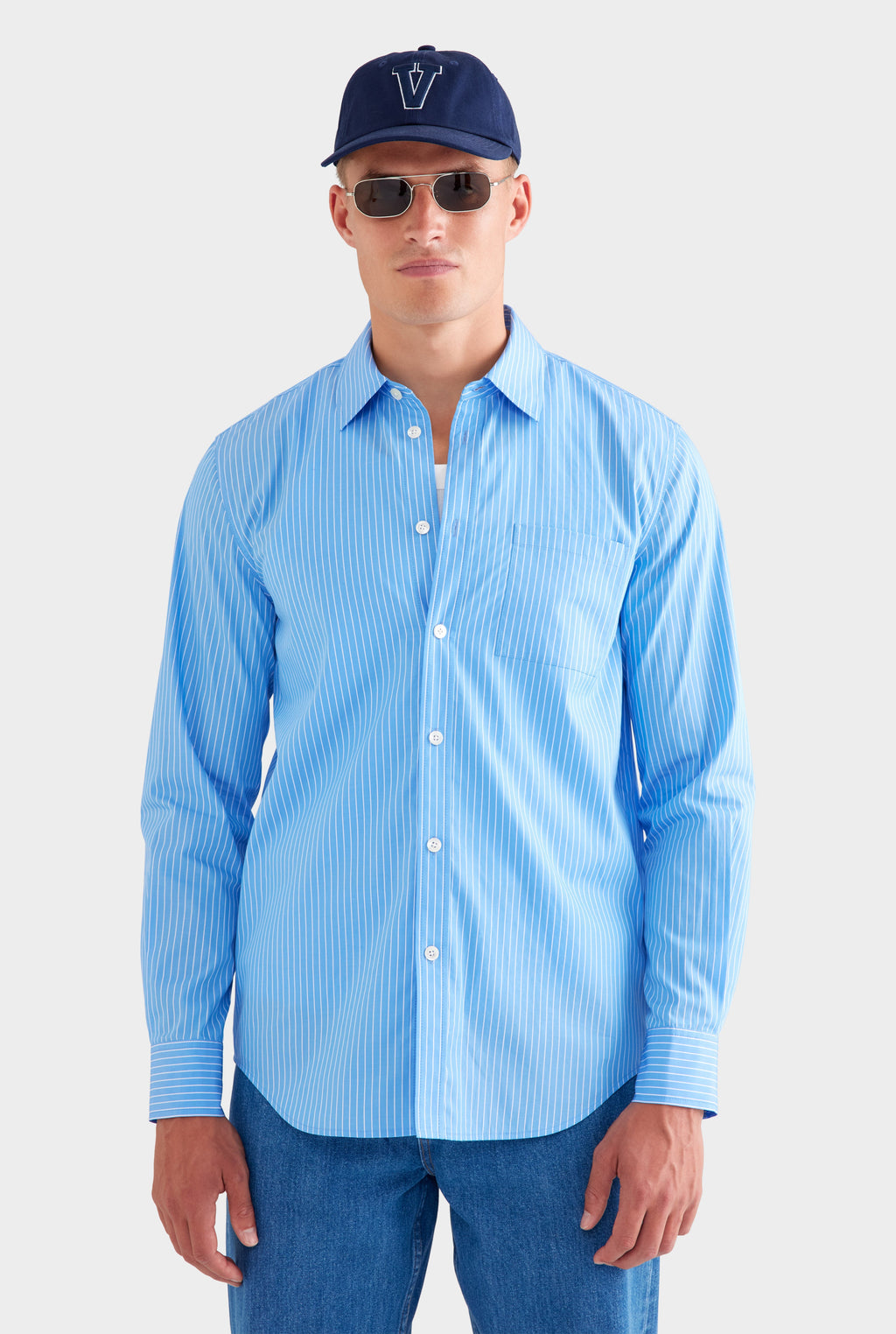 Stripe Cotton Shirt - Blue/White Stripe