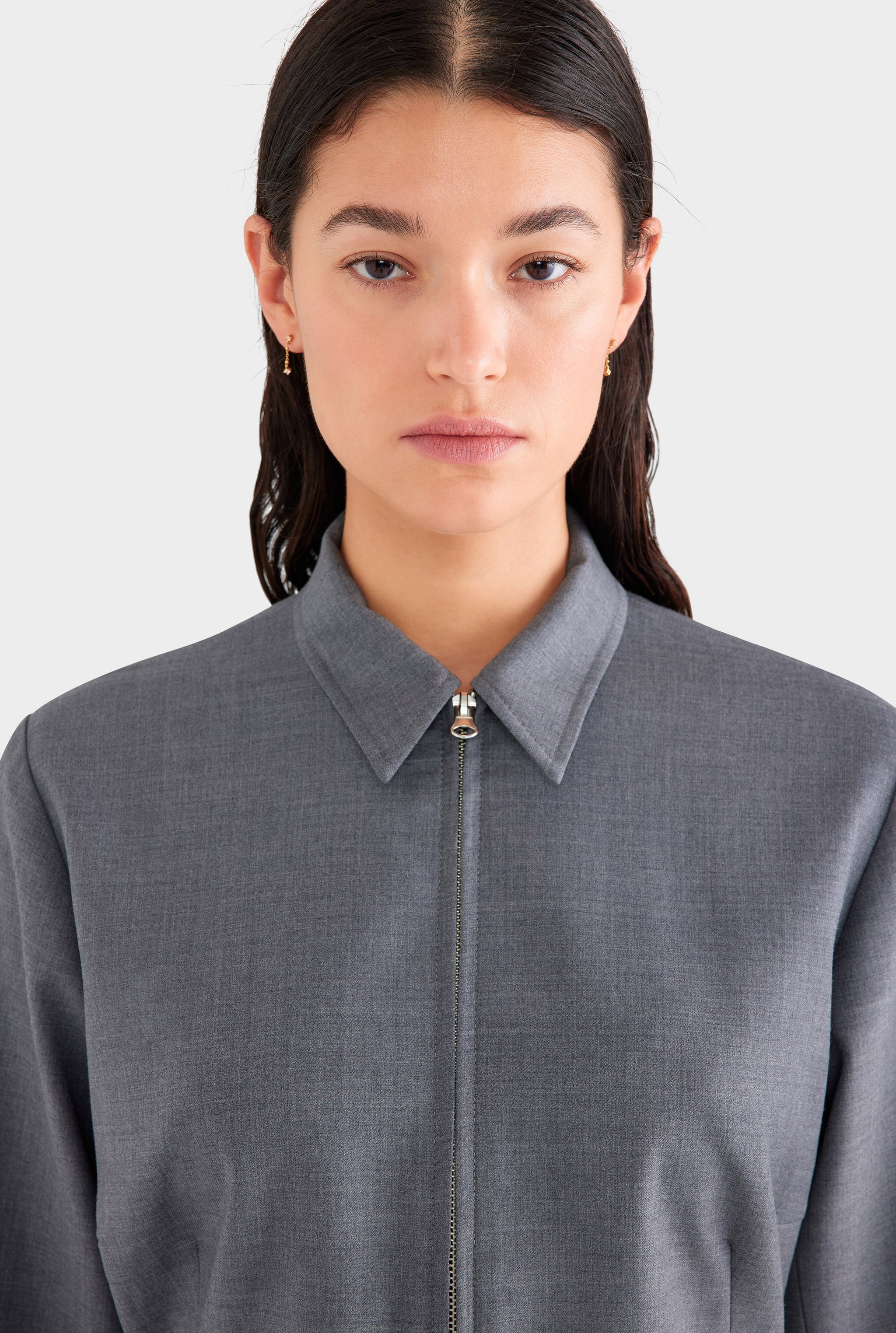 Tailored Wool Zip Suit Jacket - Dark Grey Marl