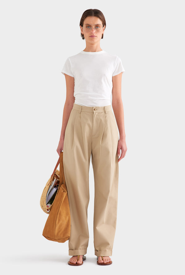 Tapered Cotton Pleat Pant - Pale Khaki