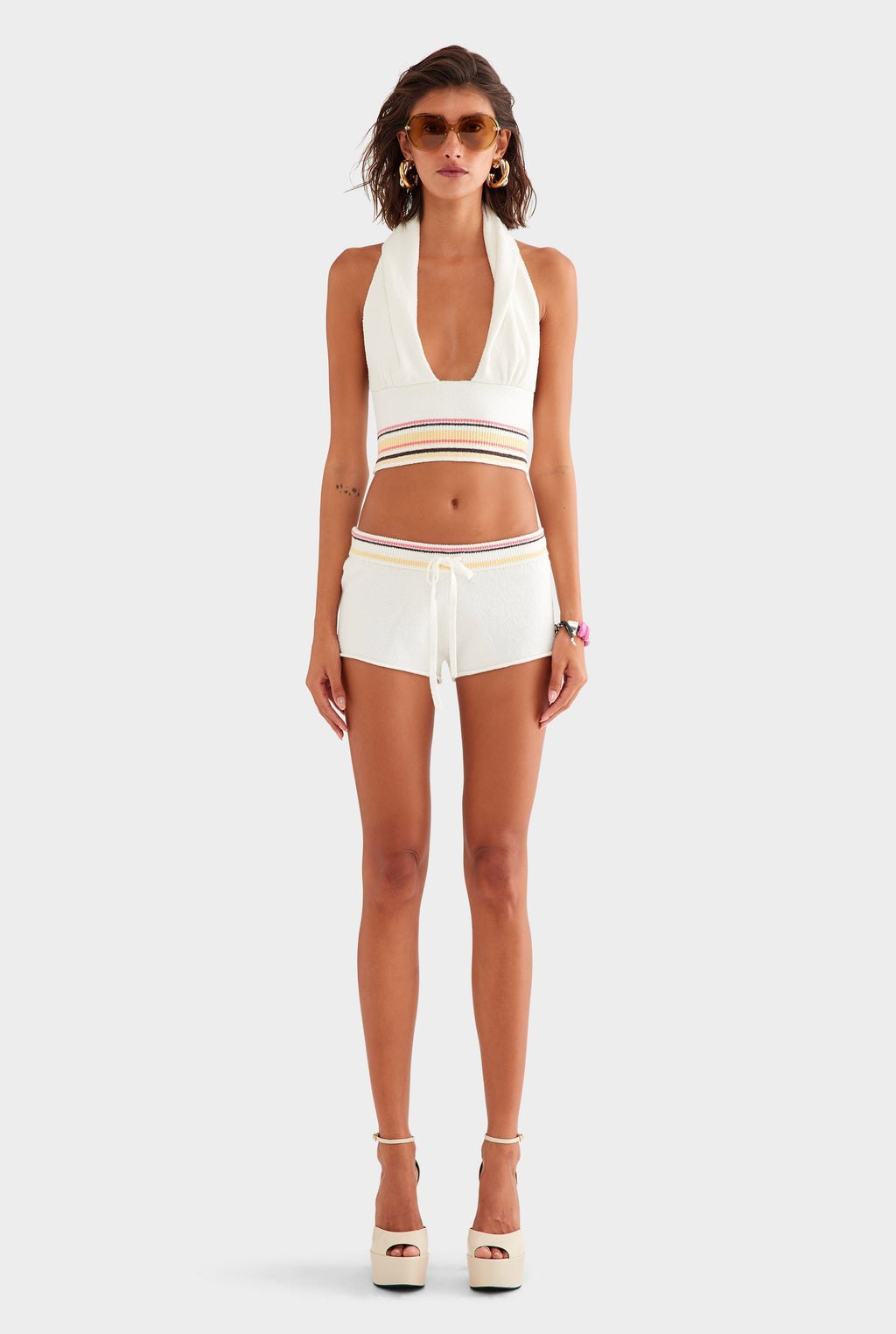 Terry Knit Halter - Off White/Multi Stripe