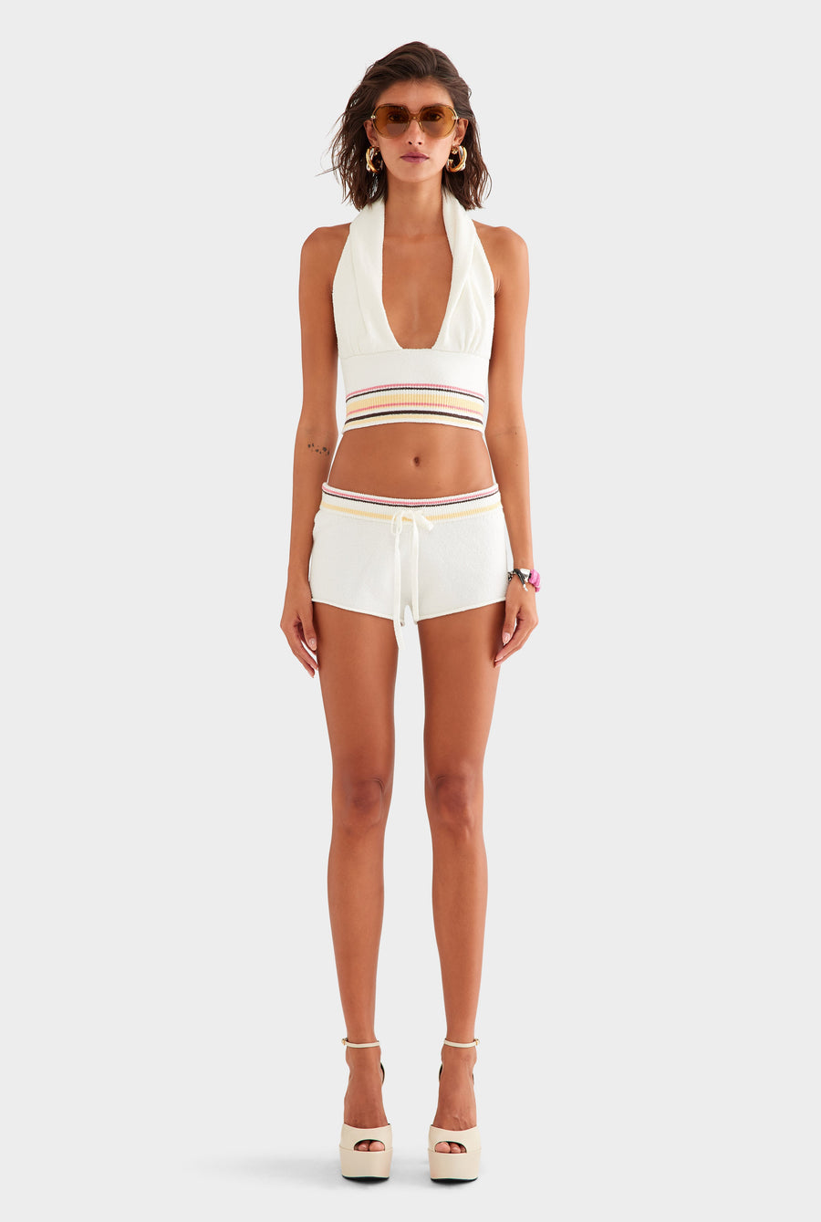Terry Knit Halter - Off White/Multi Stripe