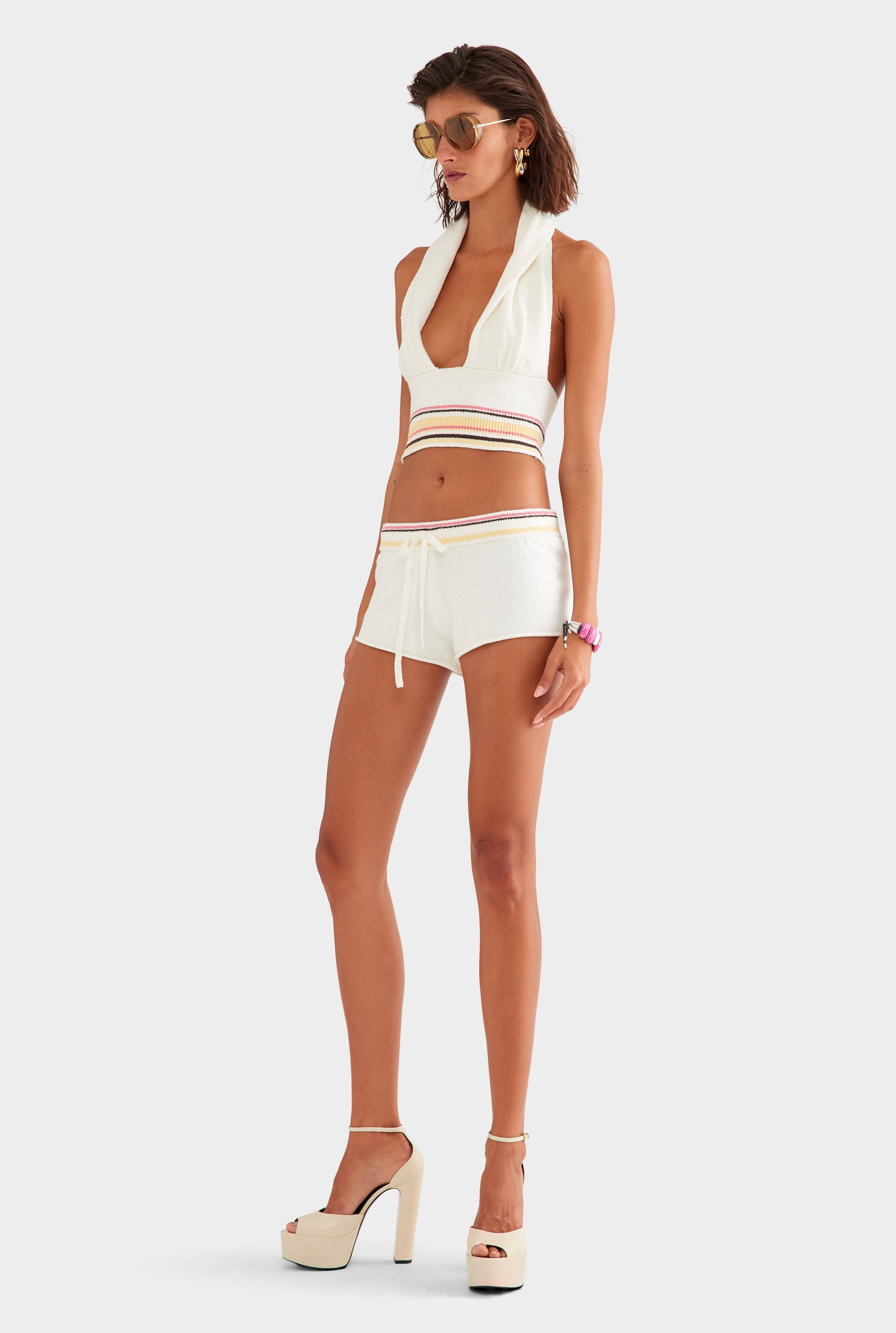 Terry Knit Mini Short - Off White/Multi Stripe