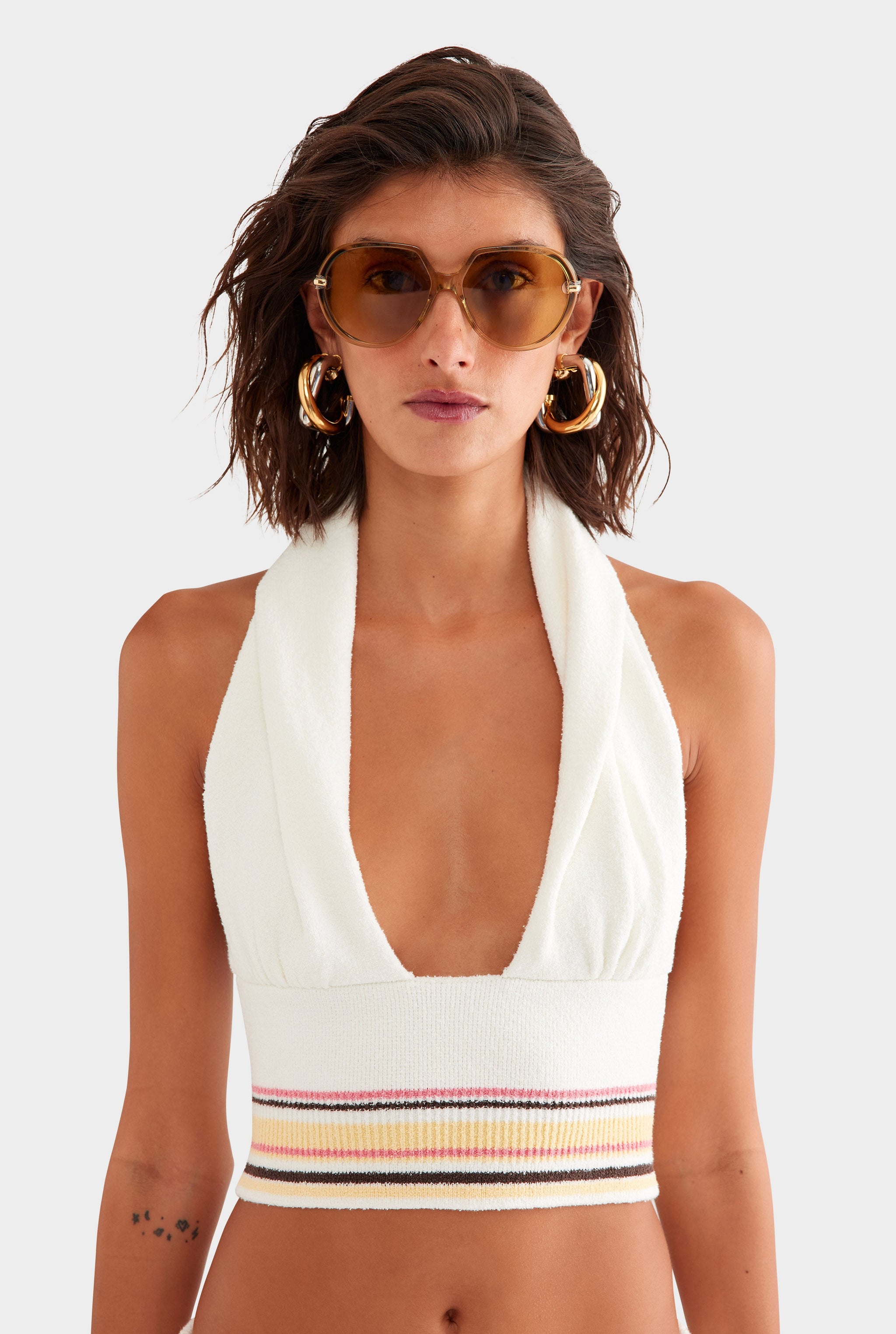 Terry Knit Halter - Off White/Multi Stripe