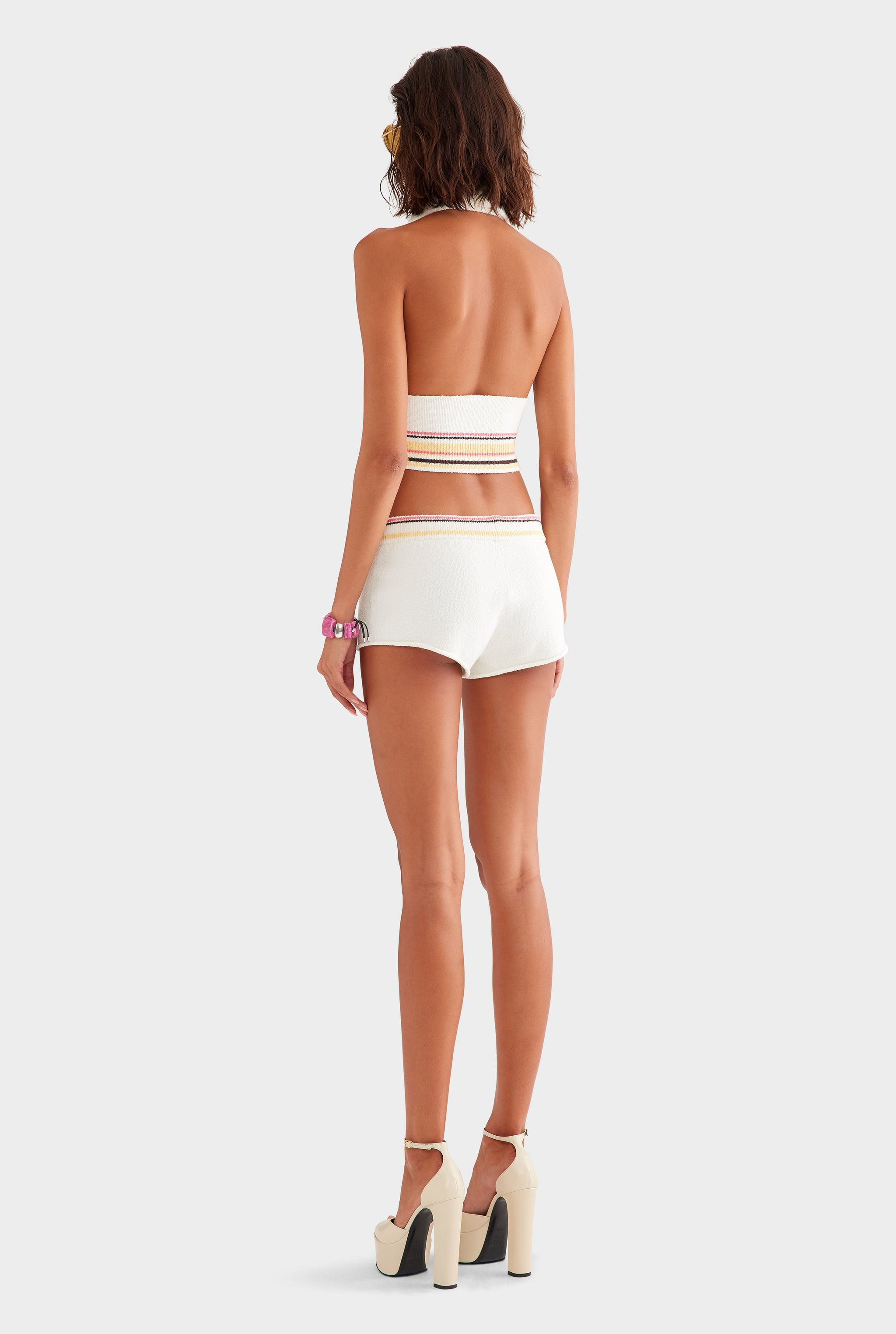Terry Knit Mini Short - Off White/Multi Stripe