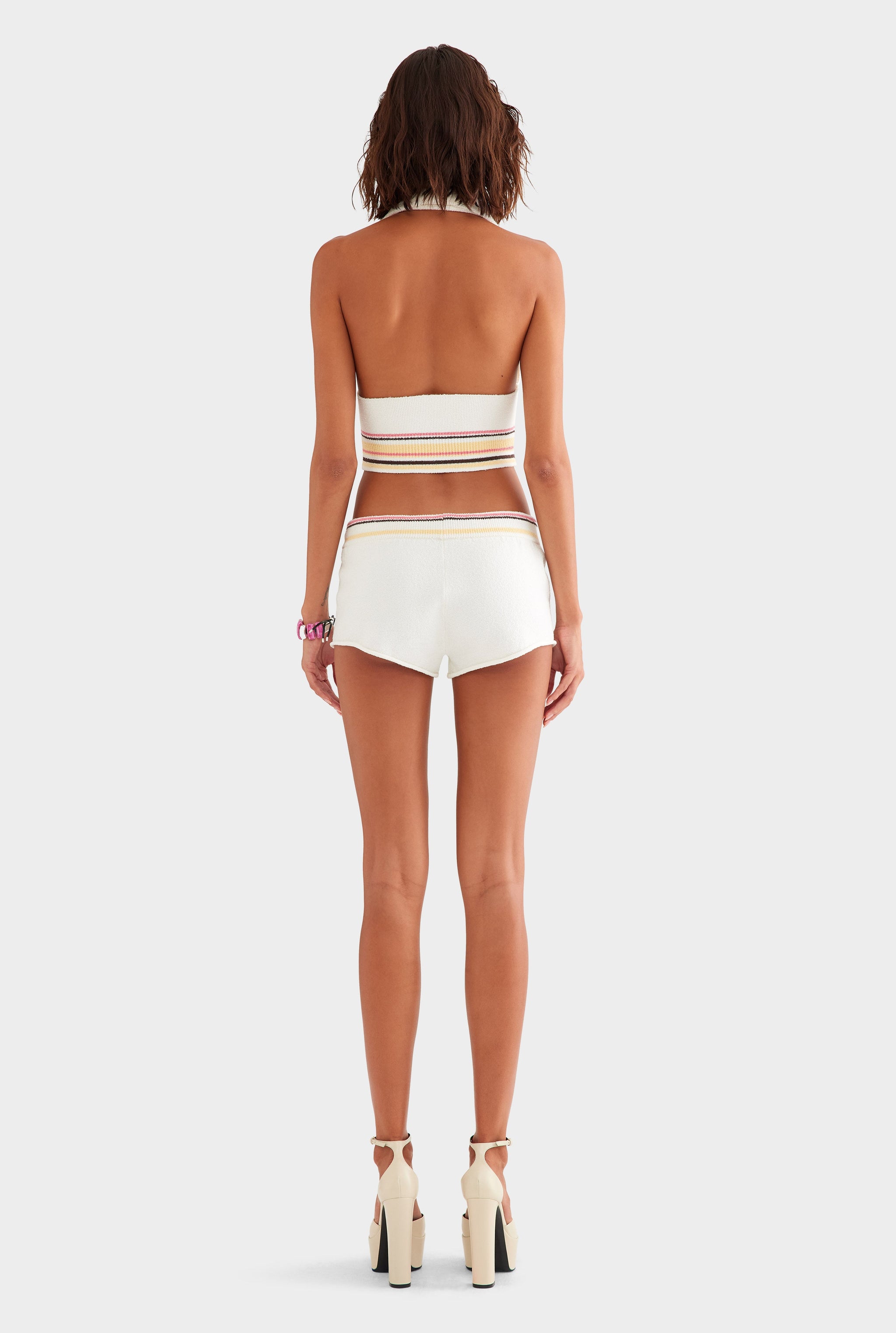 Terry Knit Mini Short - Off White/Multi Stripe