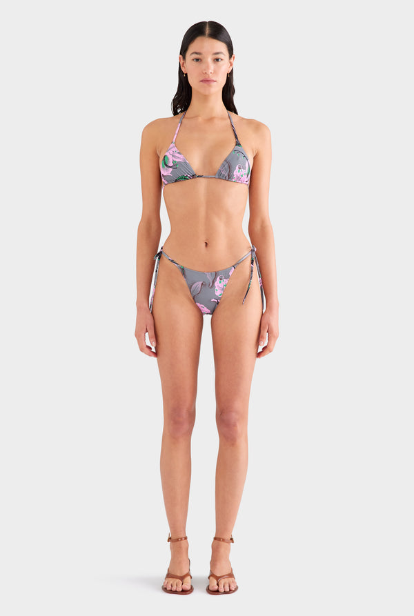 Tie Side Bikini Brief - Grey/Pink Lily