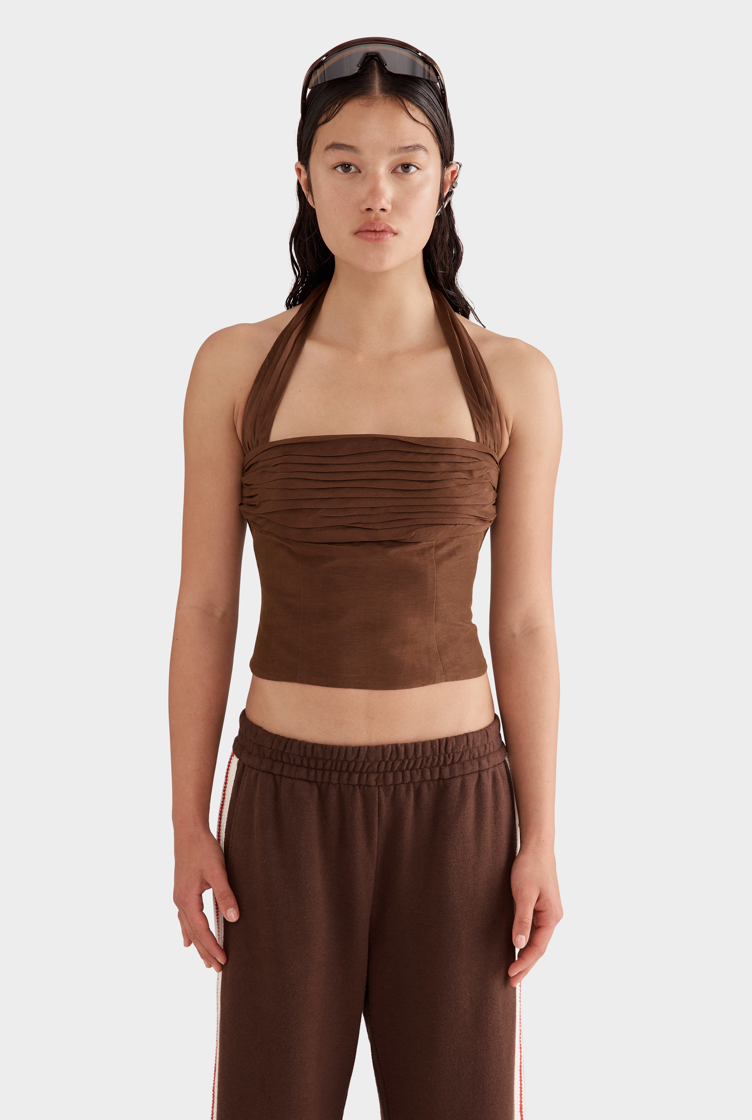Silk Linen Halter Top - Cocoa