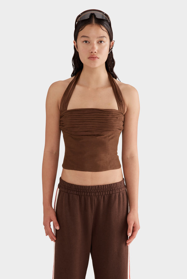 Silk Linen Halter Top - Cocoa