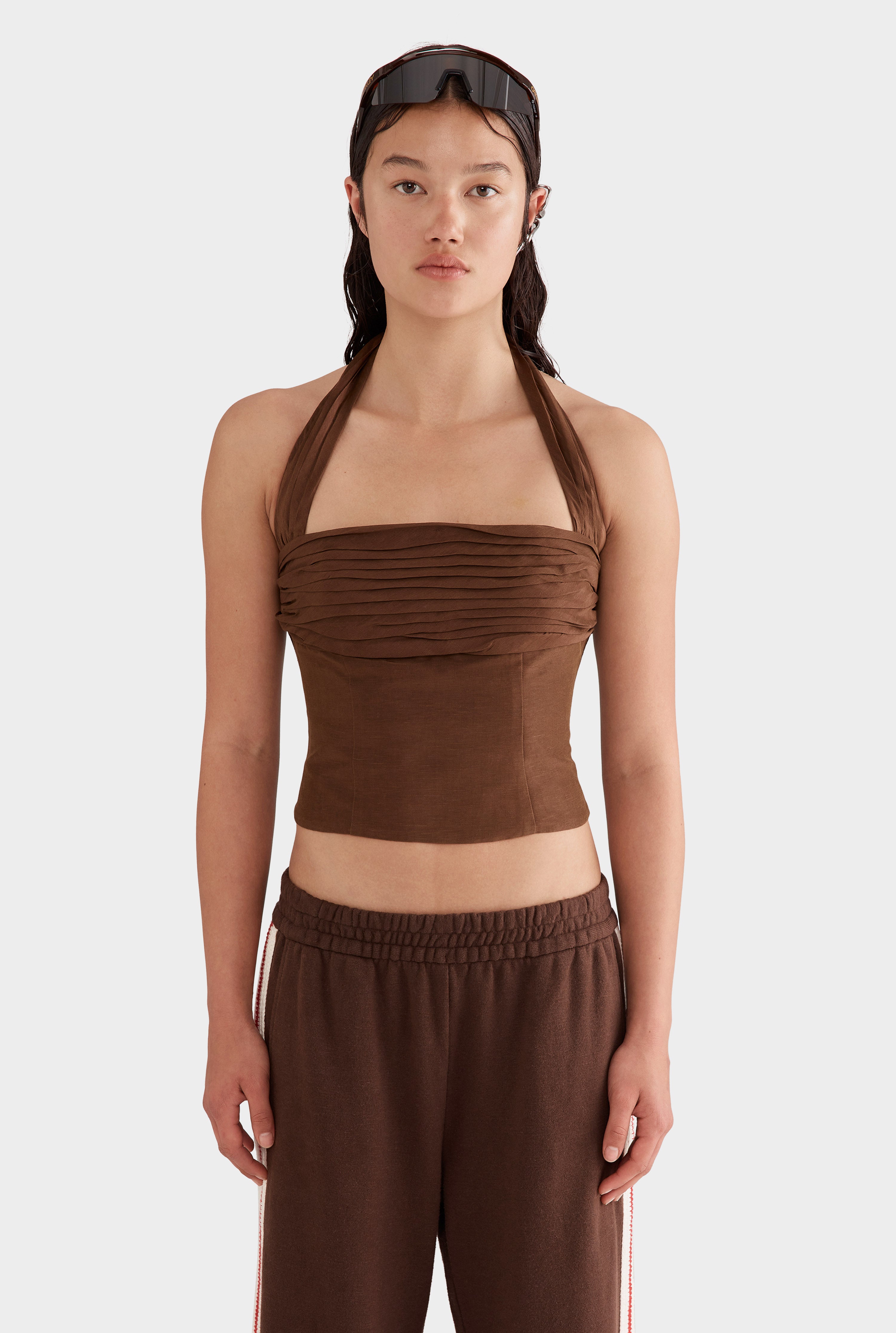 Silk Linen Halter Top - Cocoa