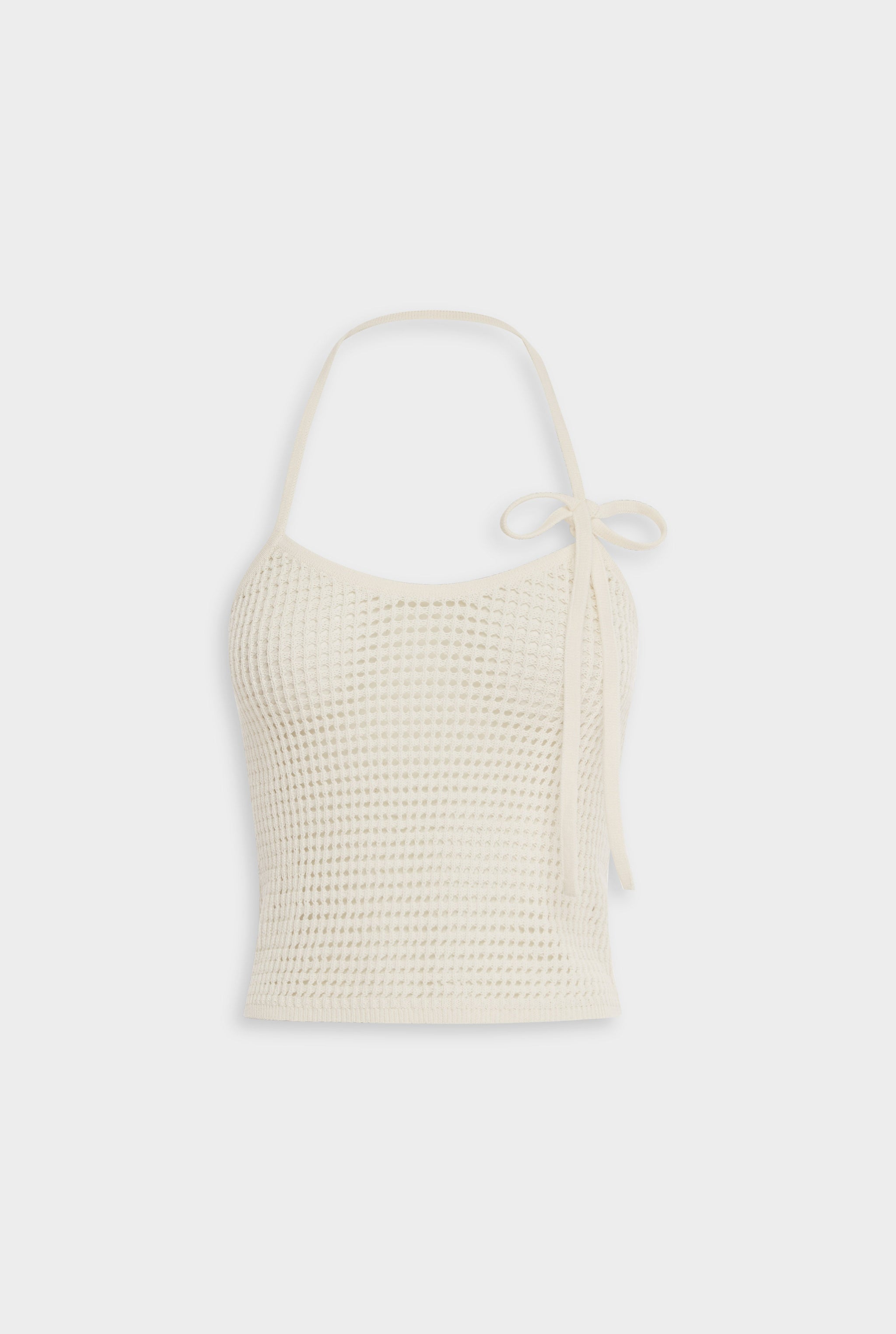 Crochet Cotton Halter Top - Off White