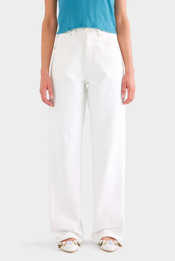 V Front Denim Jean - White