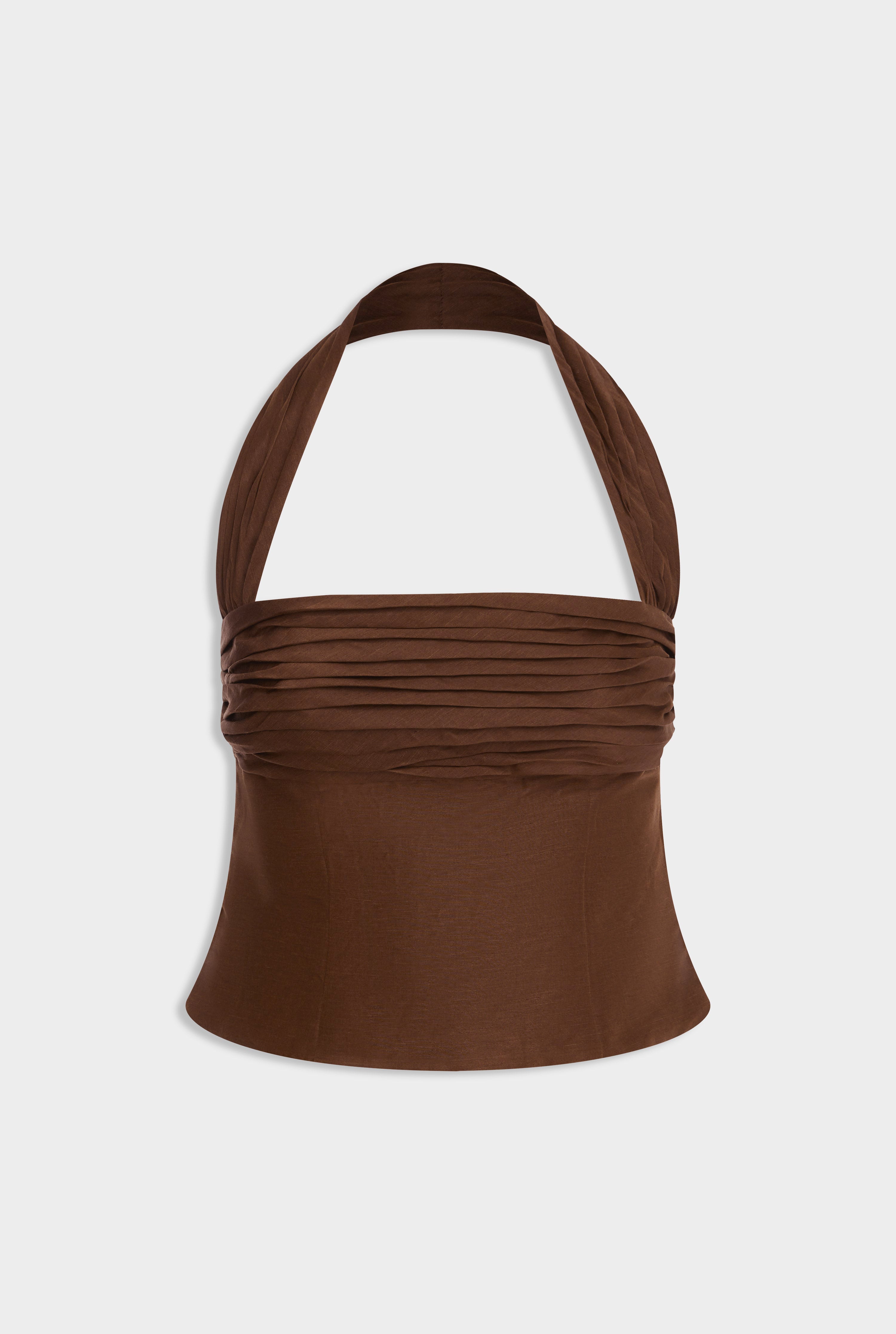 Silk Linen Halter Top - Cocoa