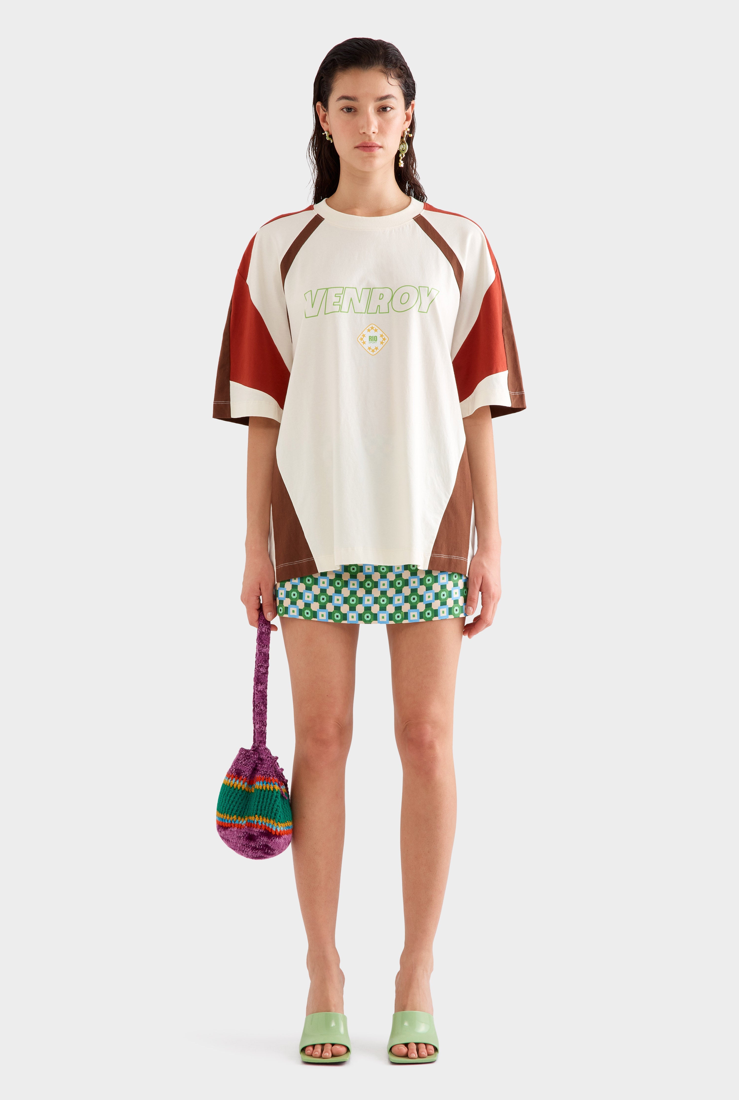 Venroy Rio Panelled Jersey T-Shirt - Cream/Picante/Cocoa