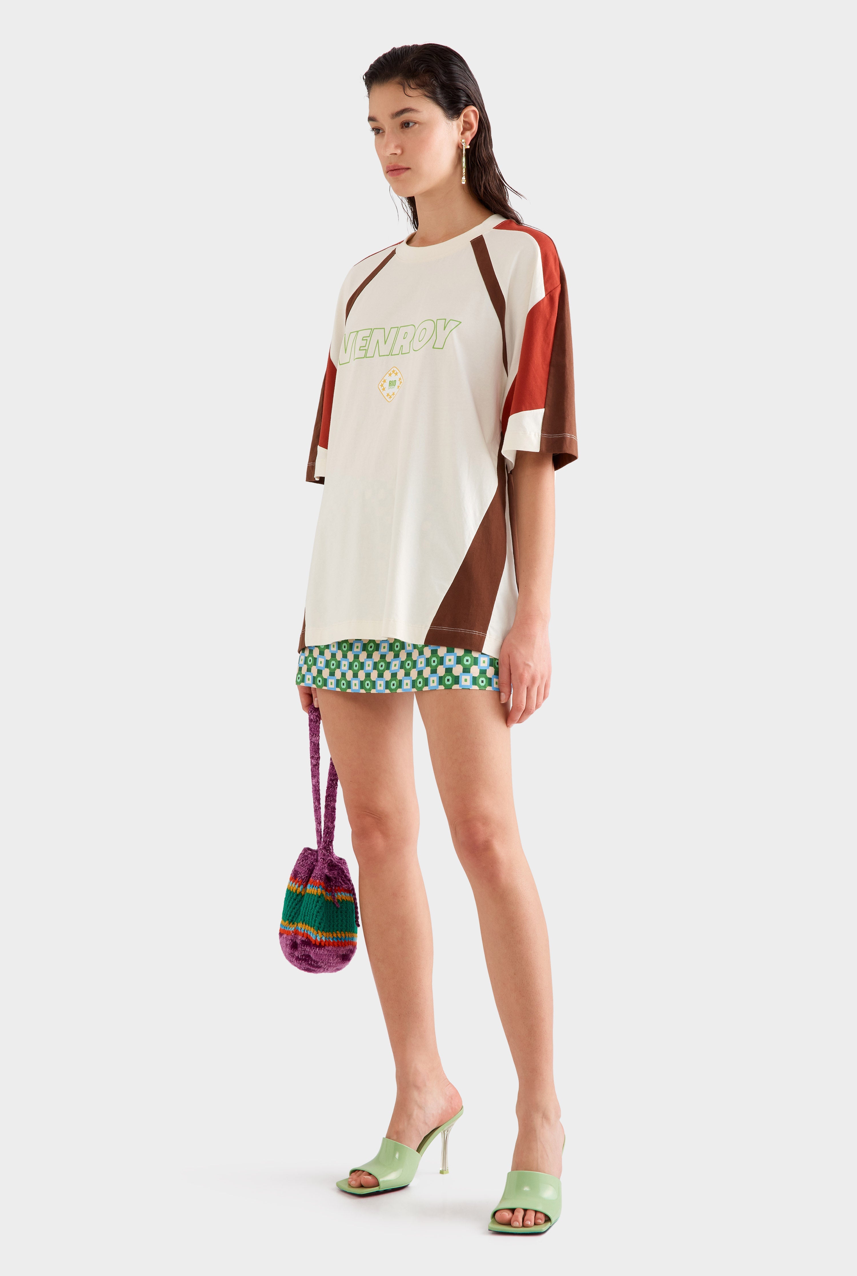 Venroy Rio Panelled Jersey T-Shirt - Cream/Picante/Cocoa