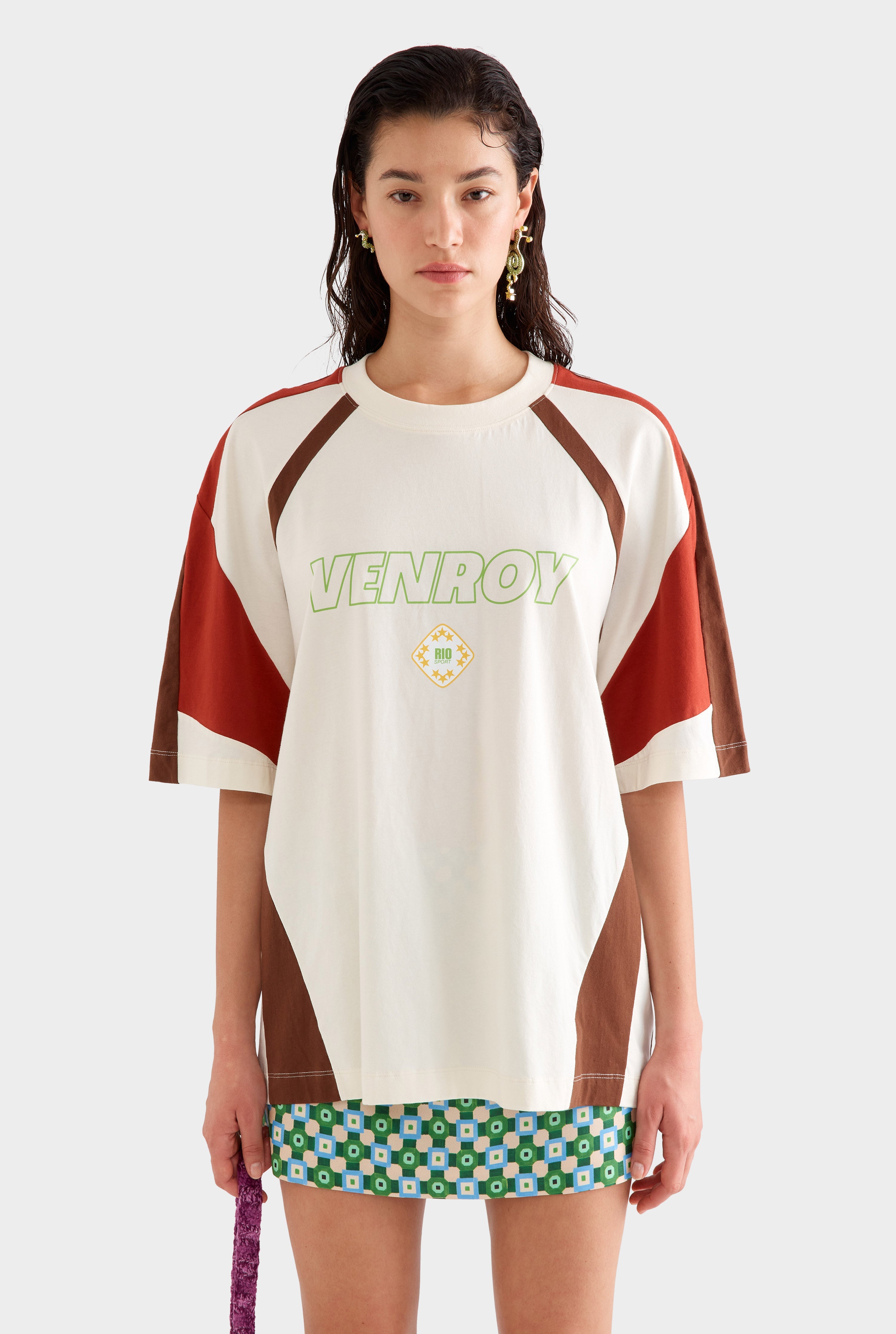 Venroy Rio Panelled Jersey T-Shirt - Cream/Picante/Cocoa