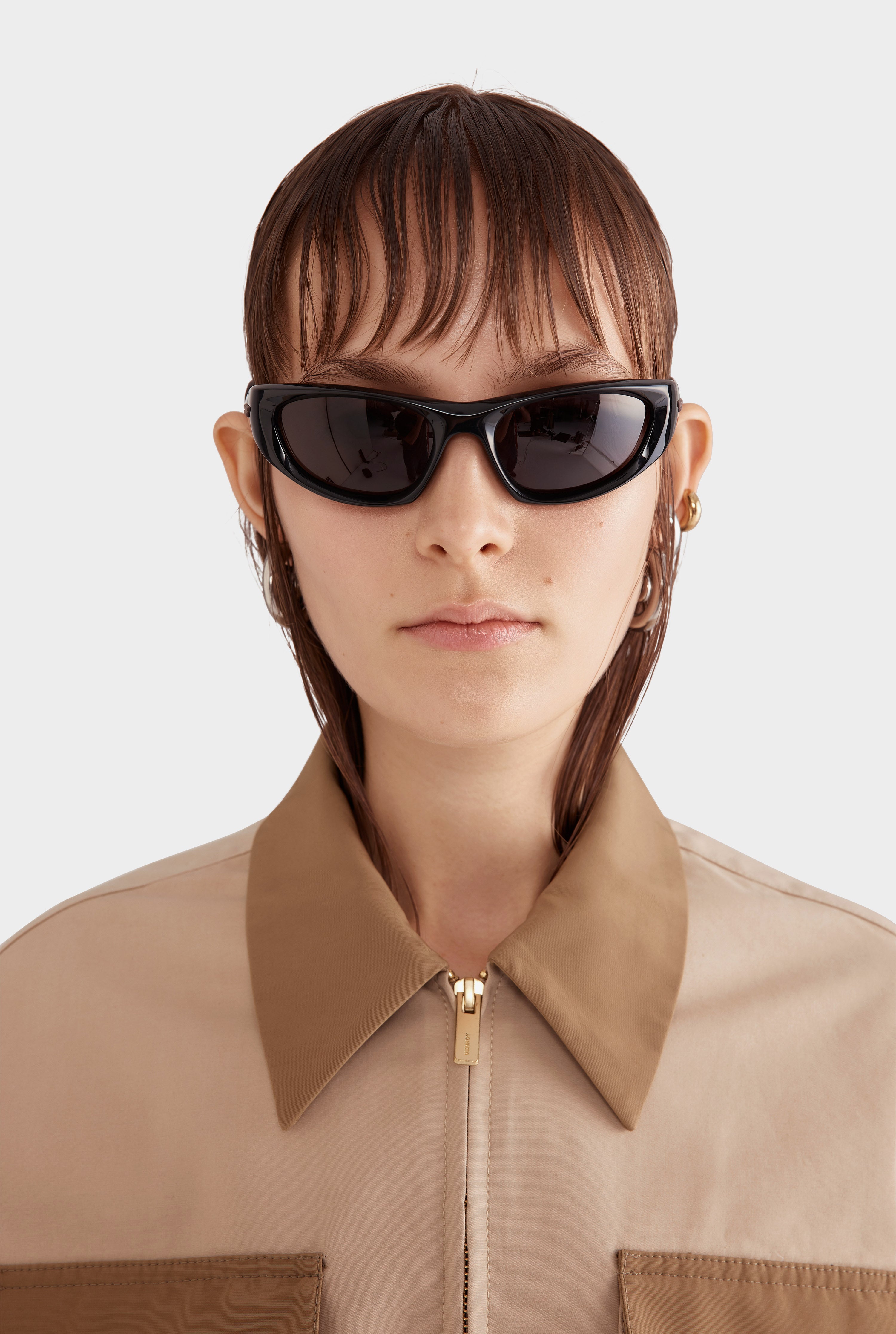 Contrast Zip Through Jacket - Beige