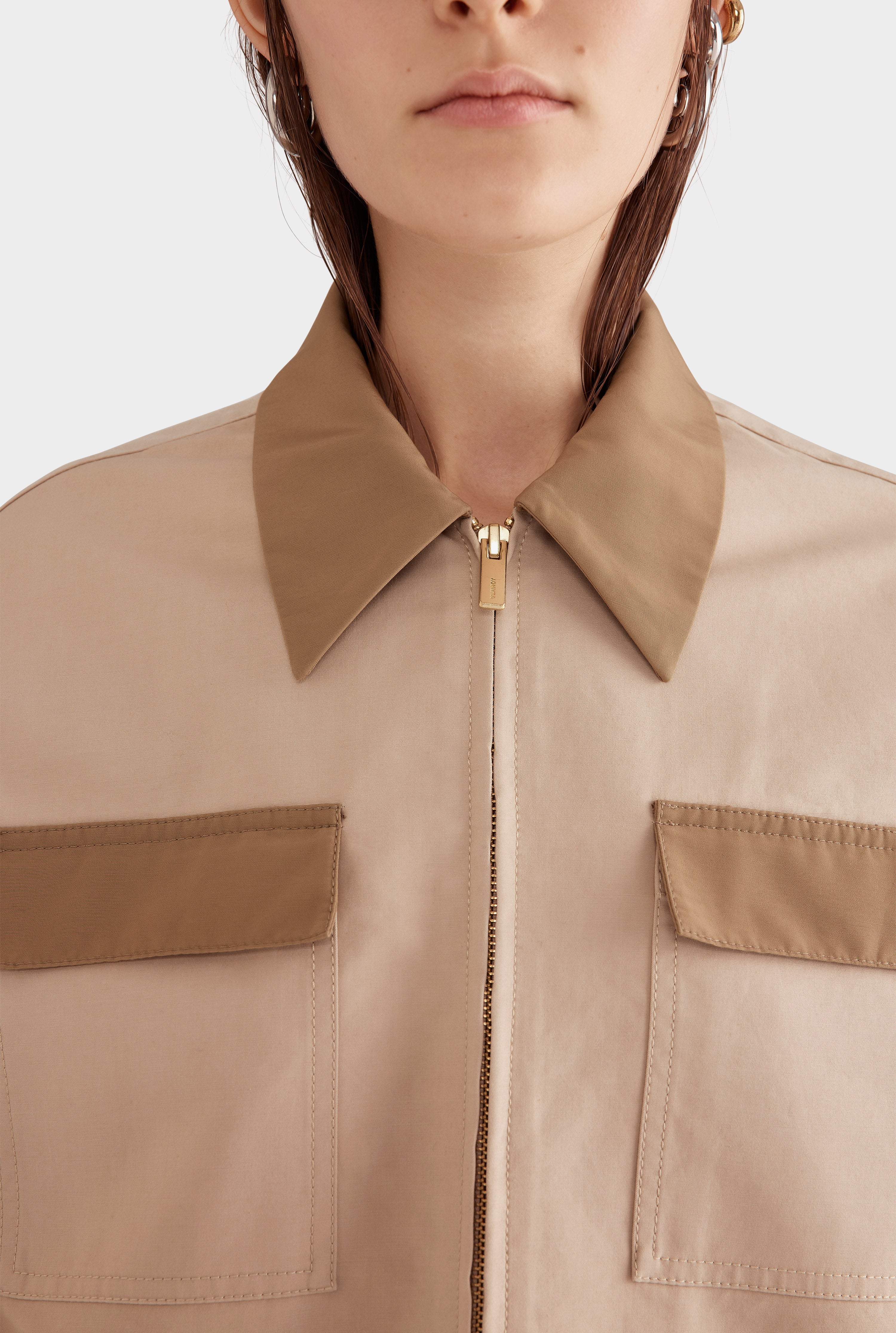 Contrast Zip Through Jacket - Beige