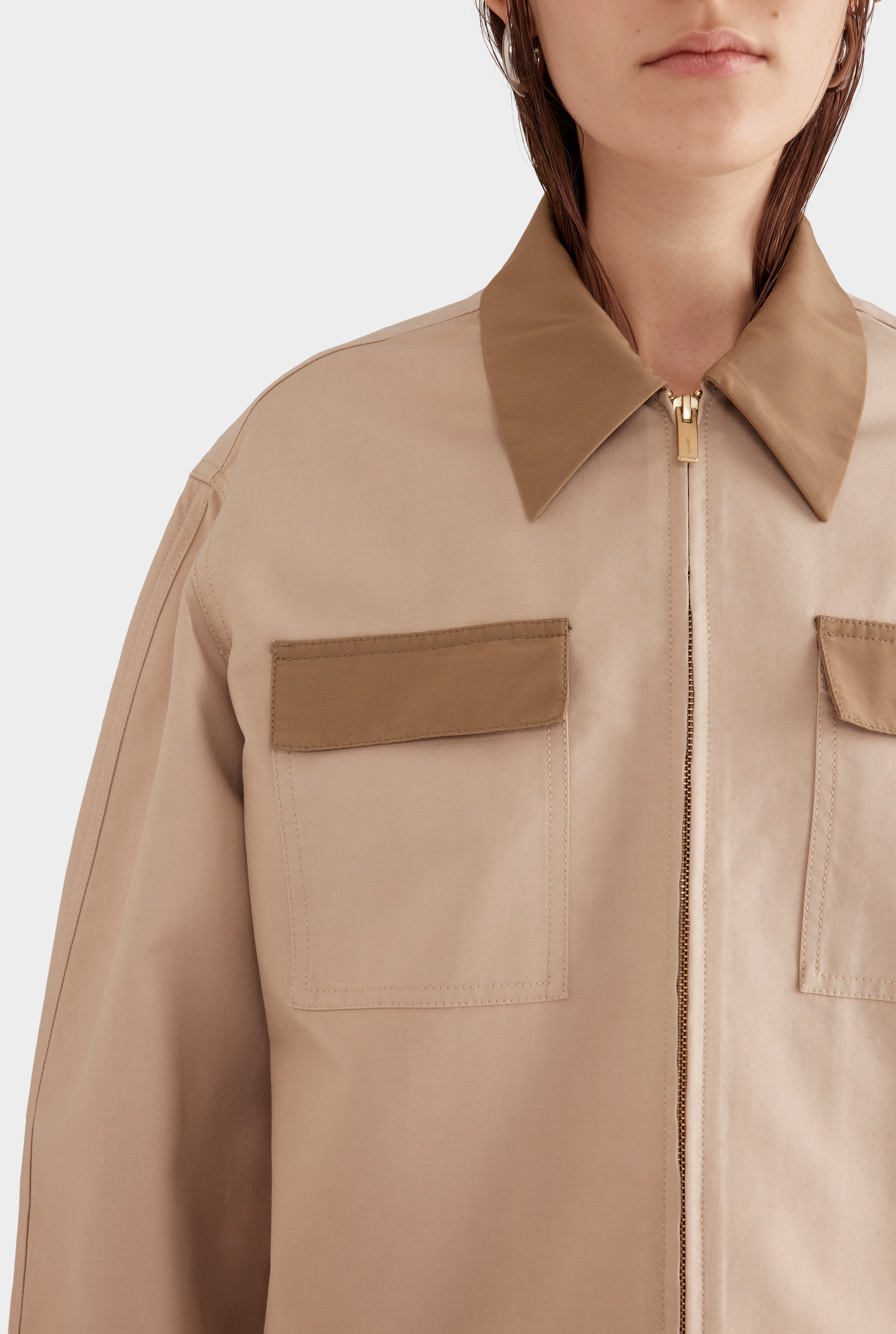 Contrast Zip Through Jacket - Beige