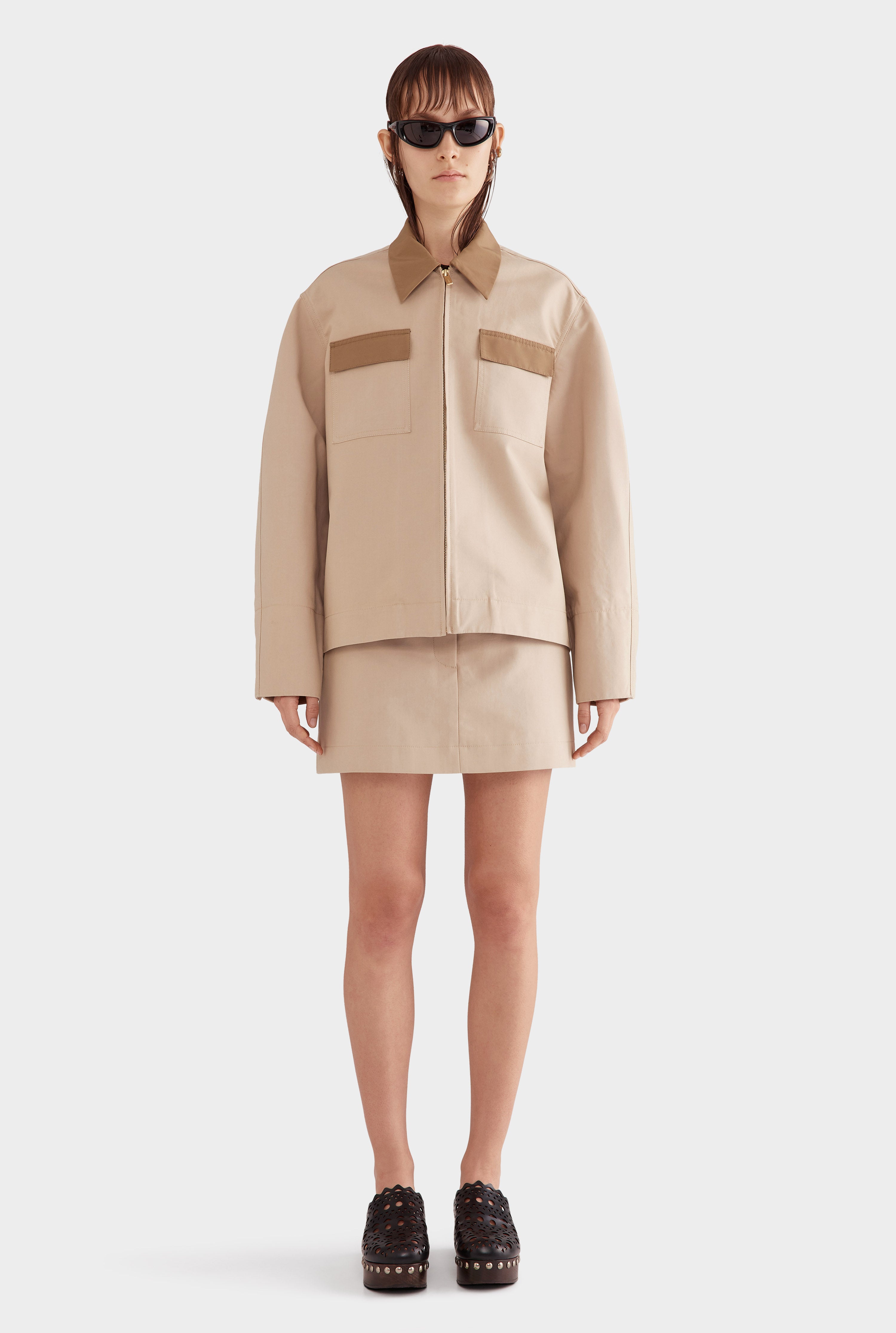 Contrast Zip Through Jacket - Beige