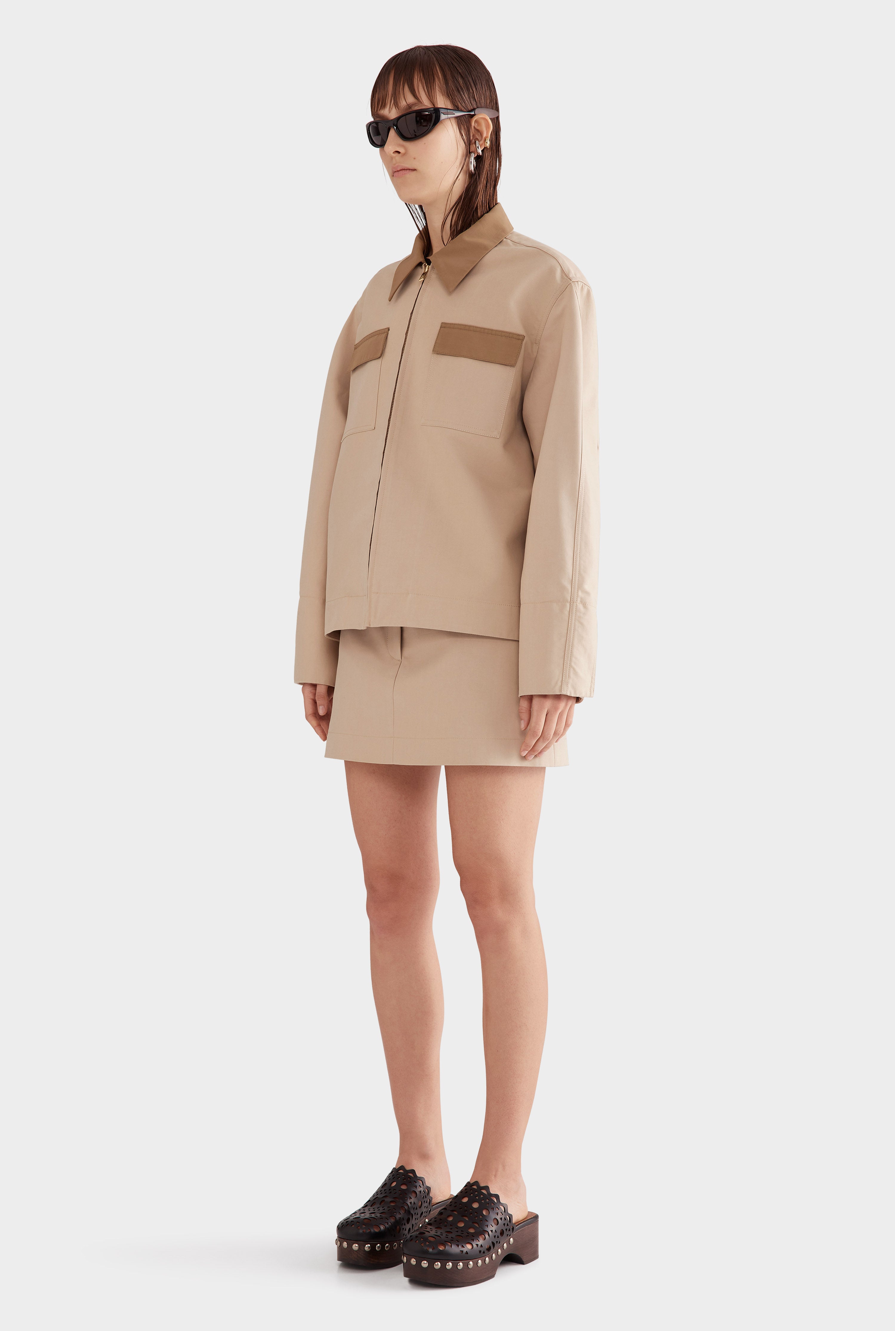 Contrast Zip Through Jacket - Beige