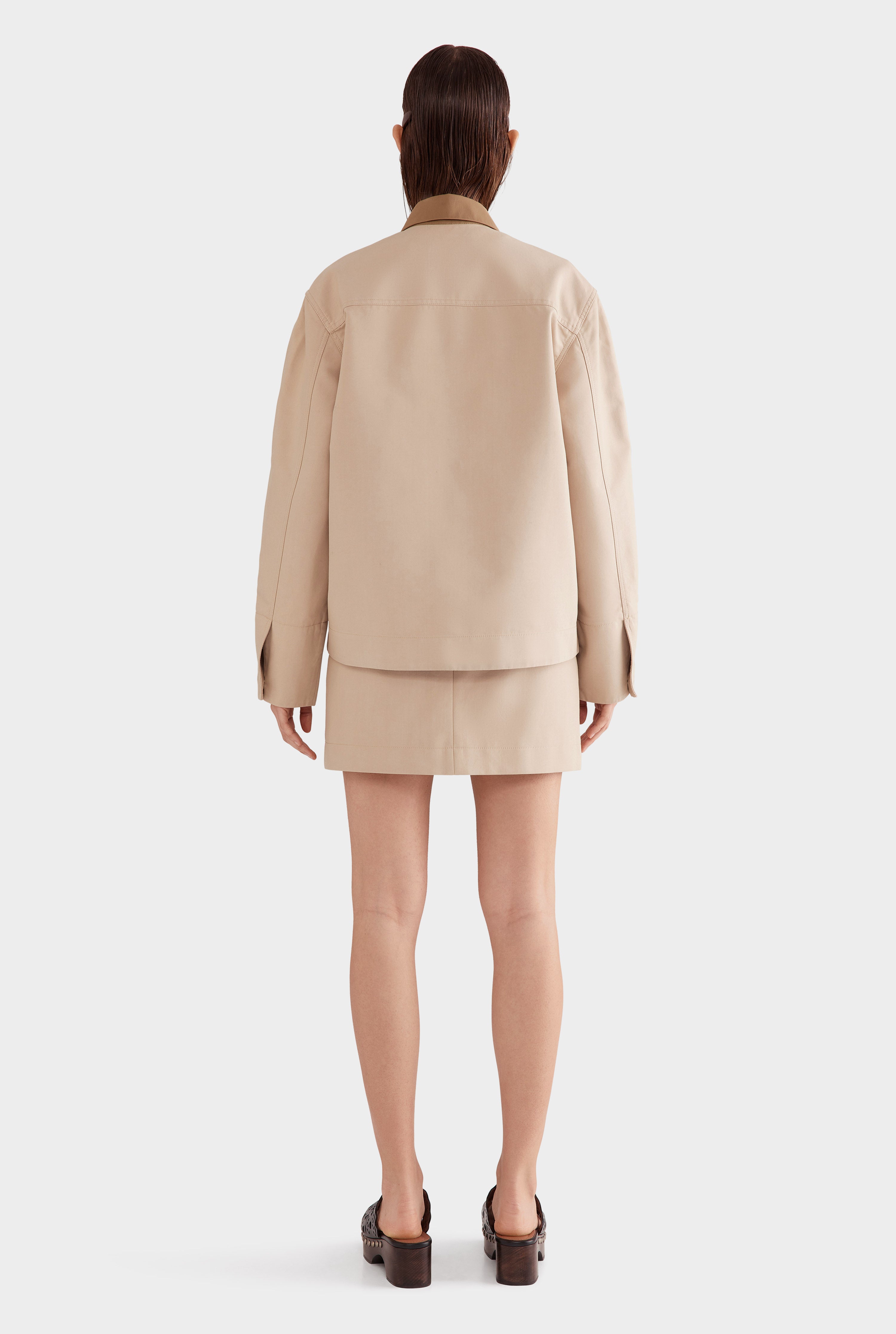 Contrast Zip Through Jacket - Beige