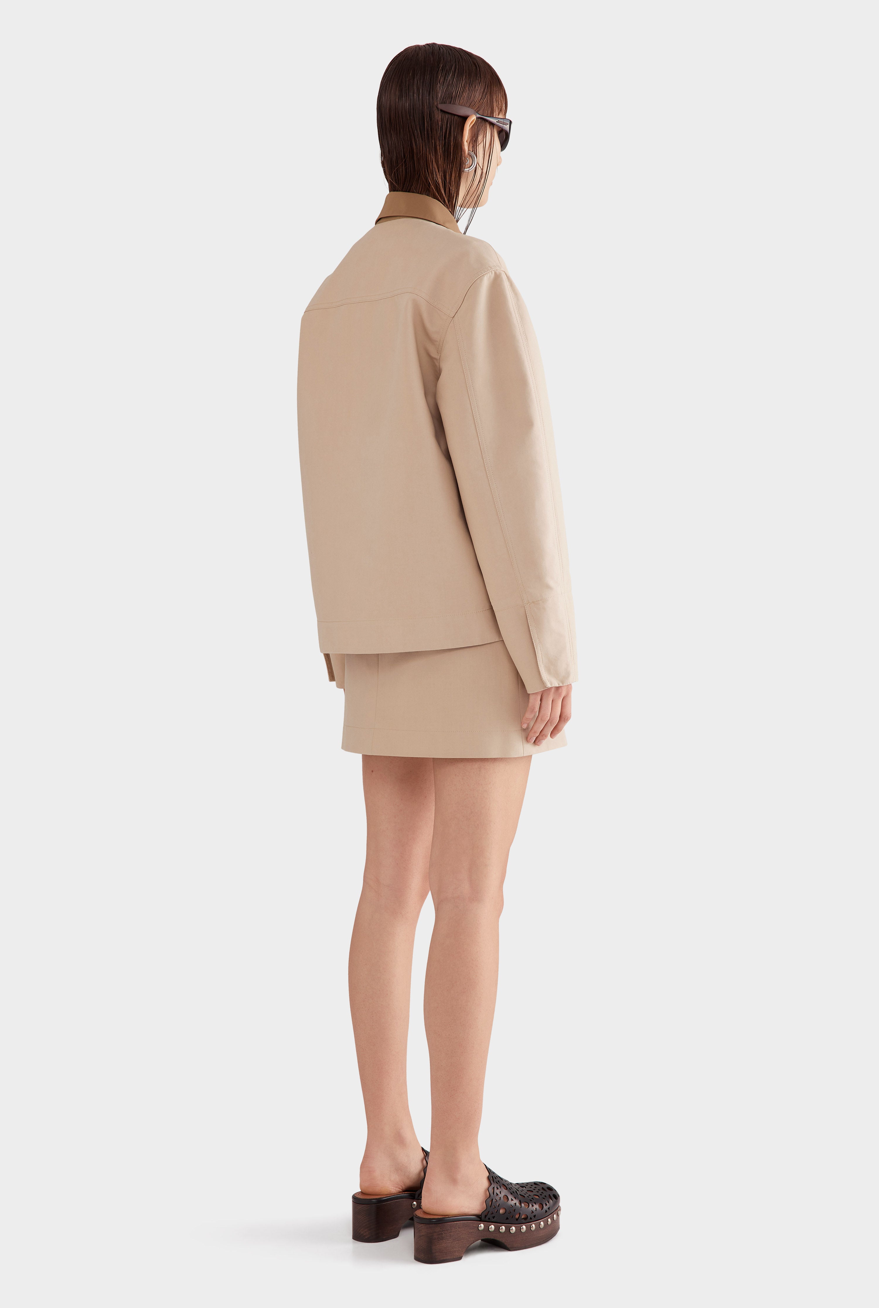 Contrast Zip Through Jacket - Beige