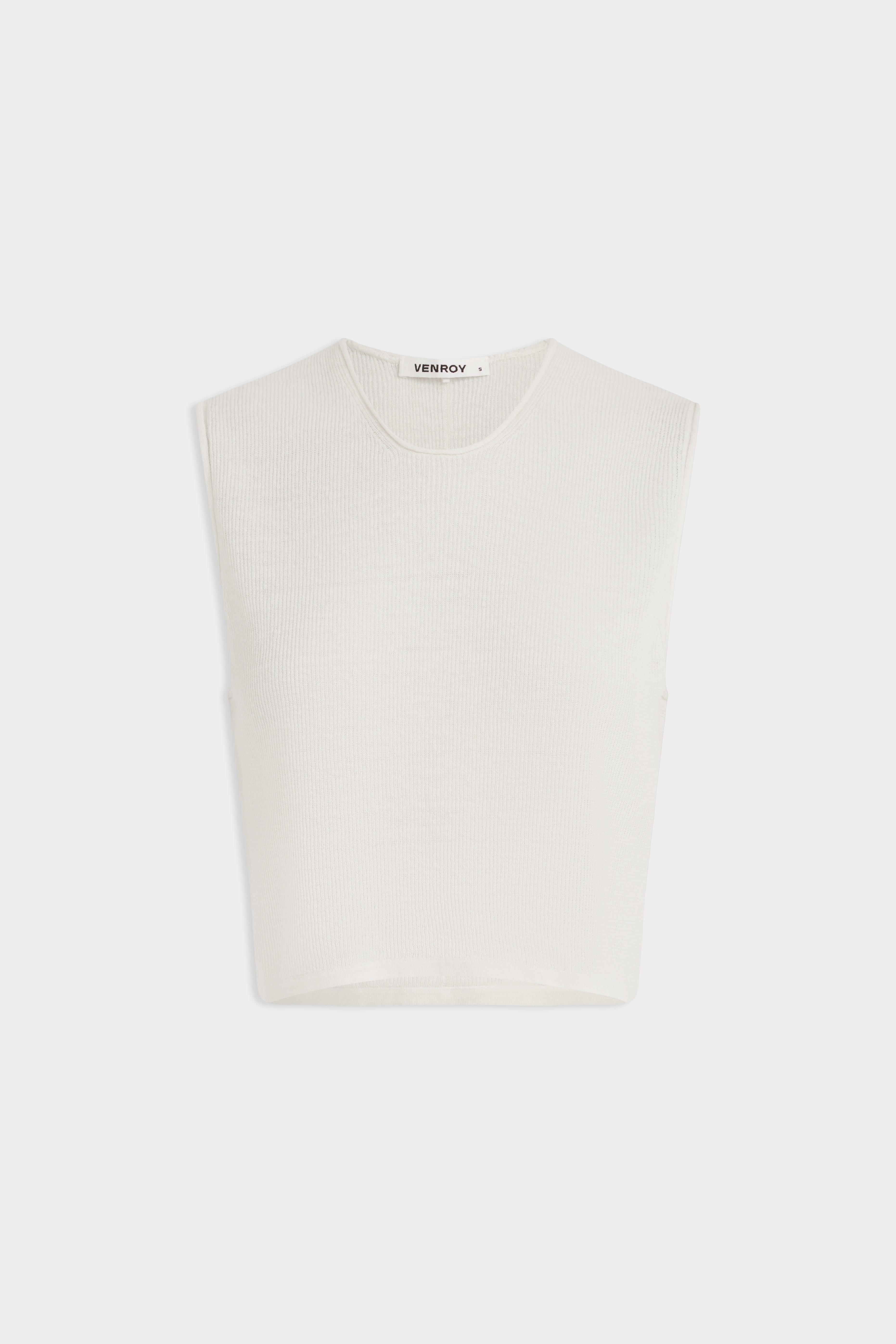Rib Knitted Cropped Tank - Off White