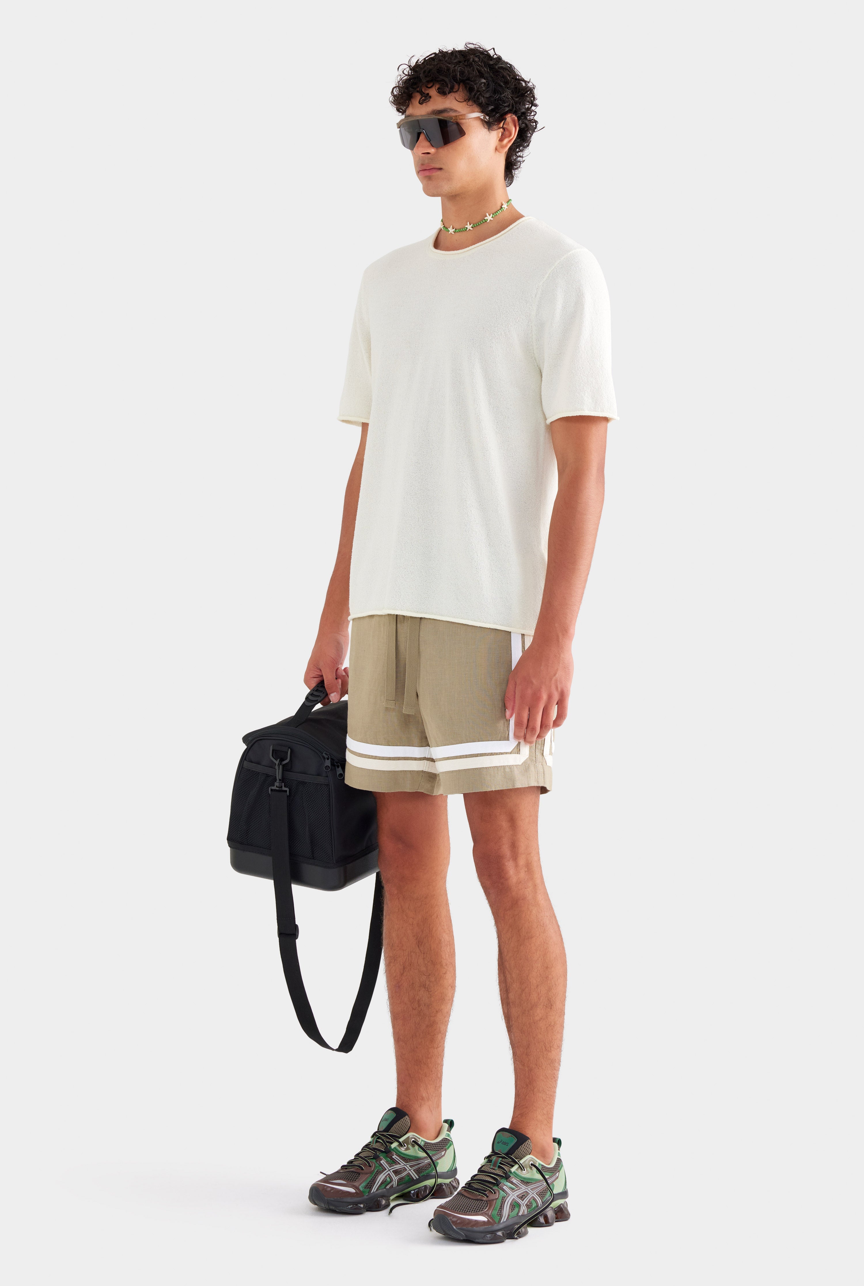 Boucle Knit Rolled Edge T Shirt - Cream