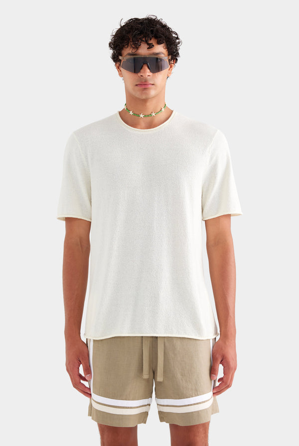Boucle Knit Rolled Edge T Shirt - Cream