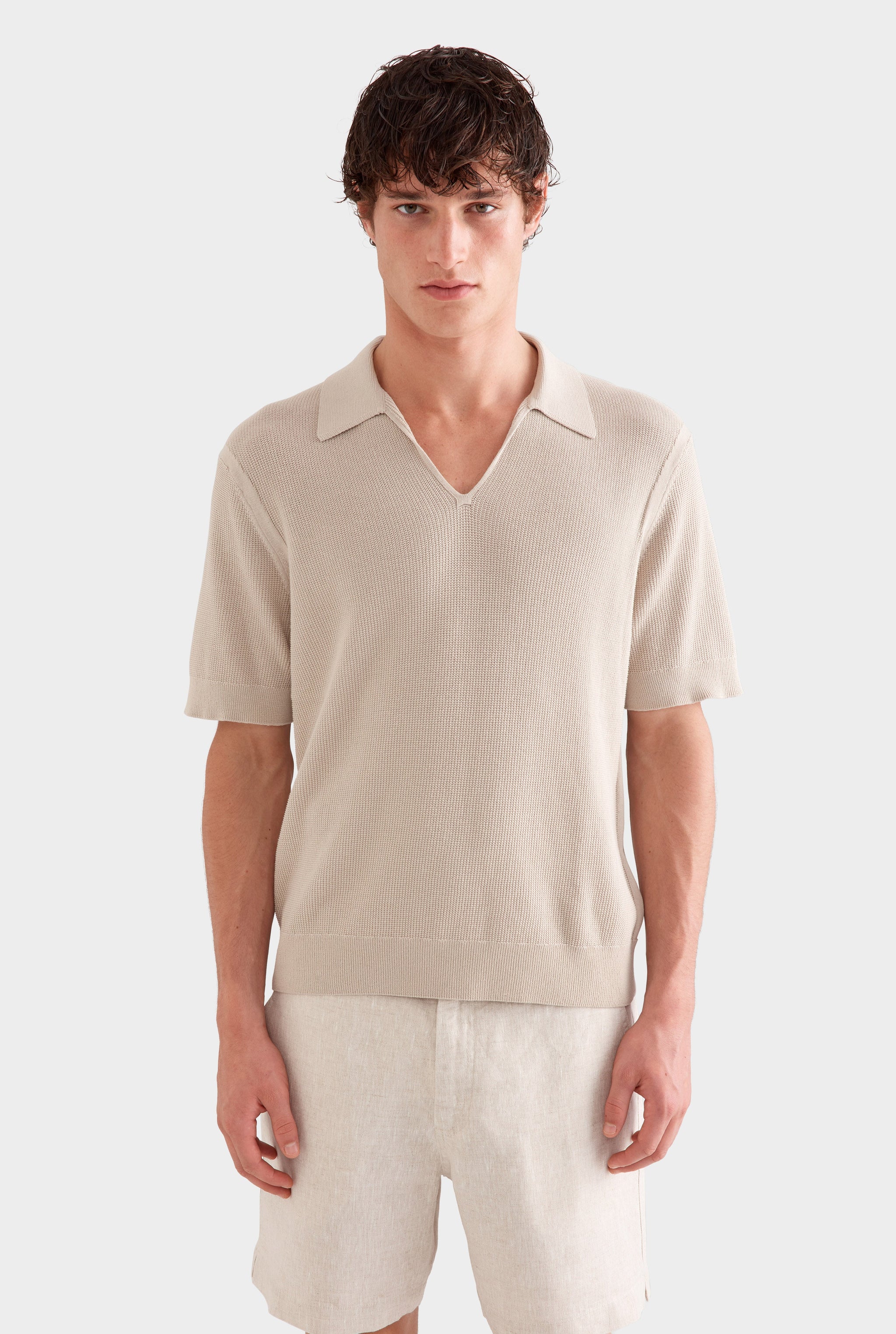 Lightweight Knit Polo - Taupe