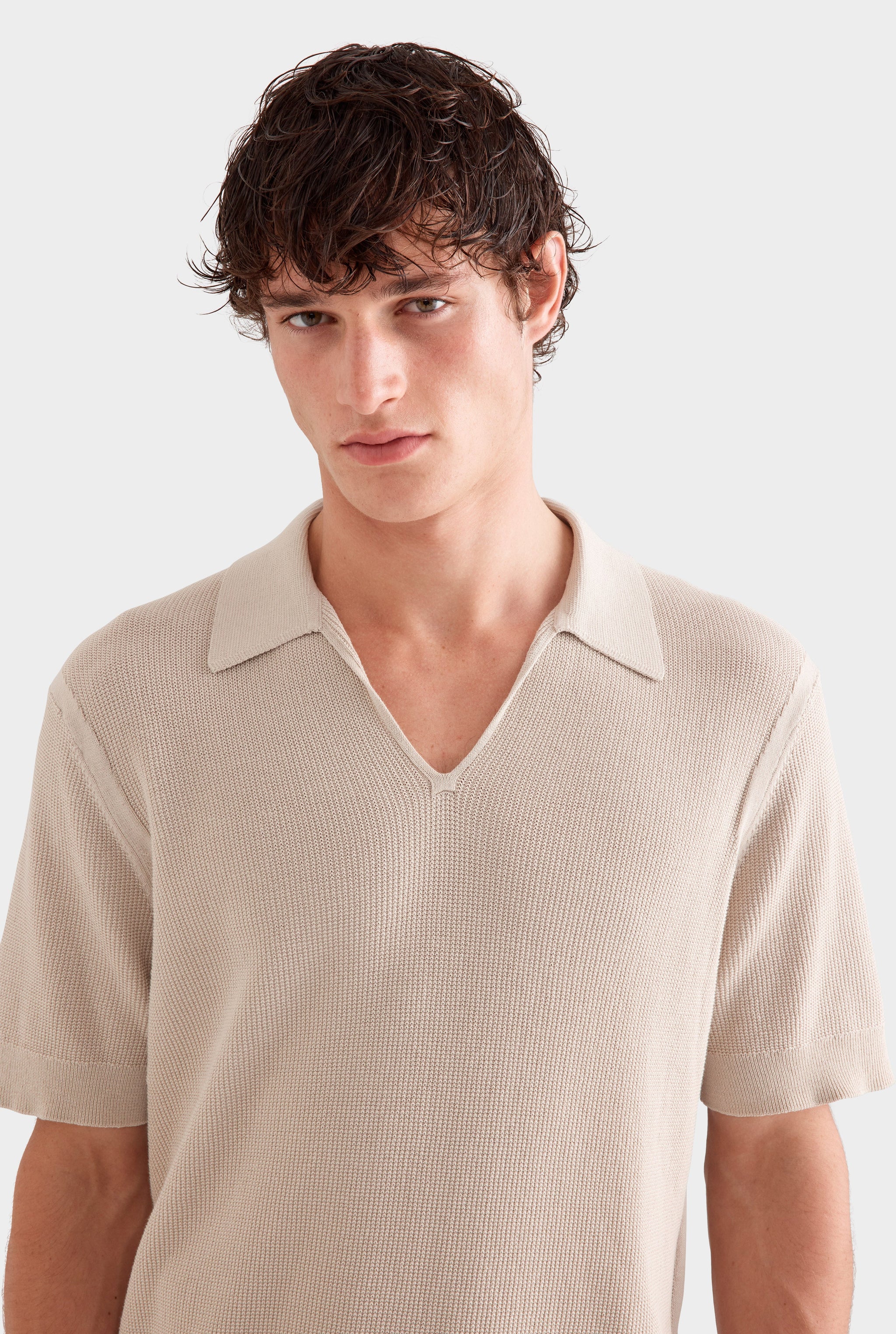 Lightweight Knit Polo - Taupe