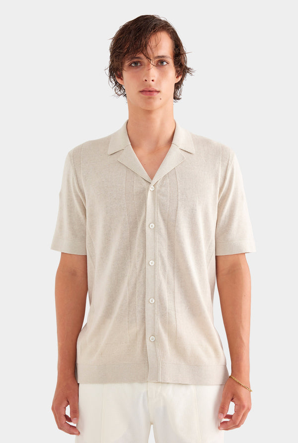 Contrast Stitch Knit Shirt - Sand
