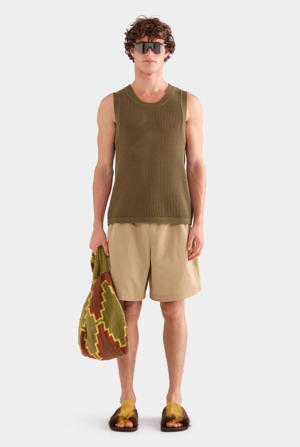 Cotton Crochet Tank - Military Olive