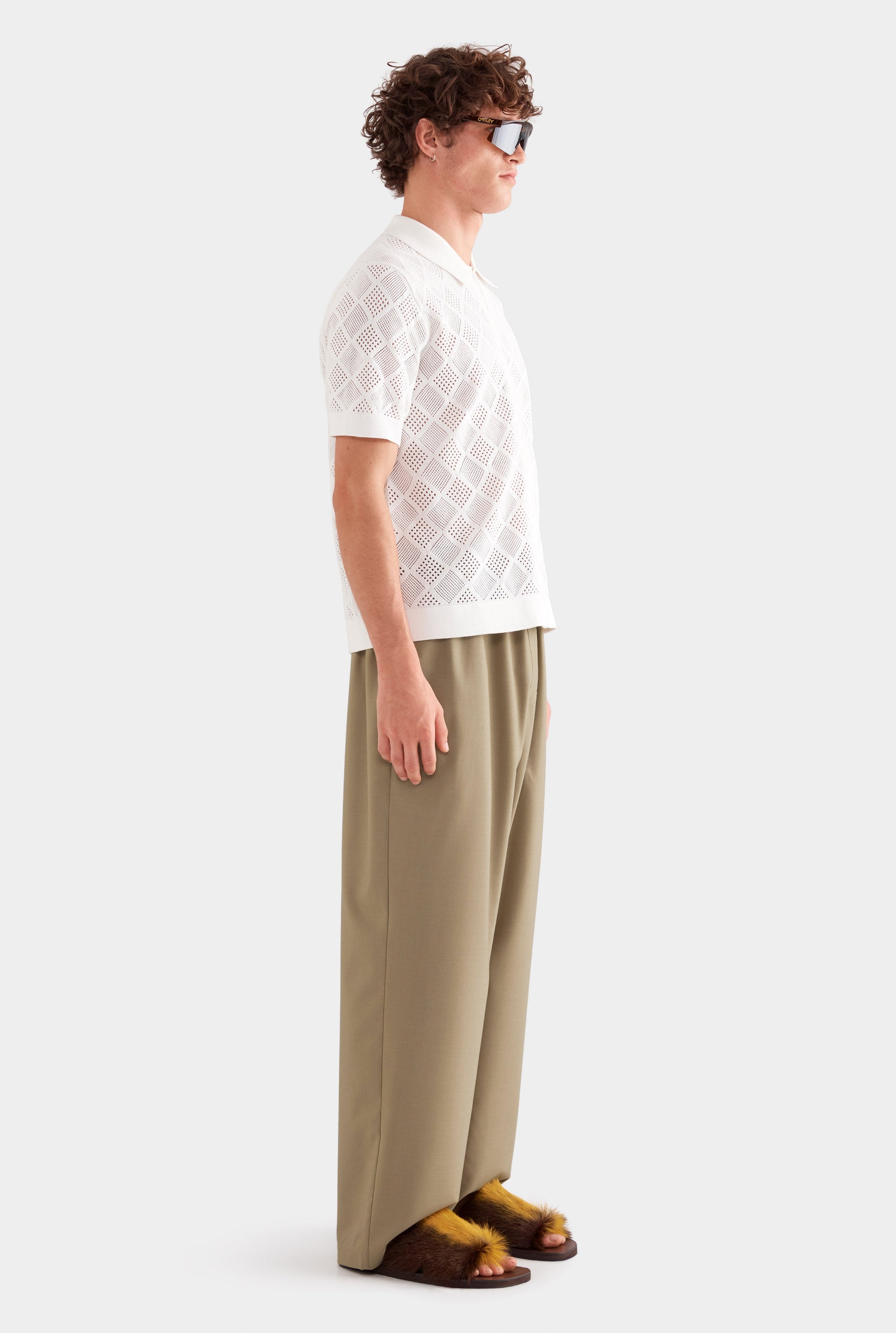 Diamond Zip Knit Cotton Shirt - Off White