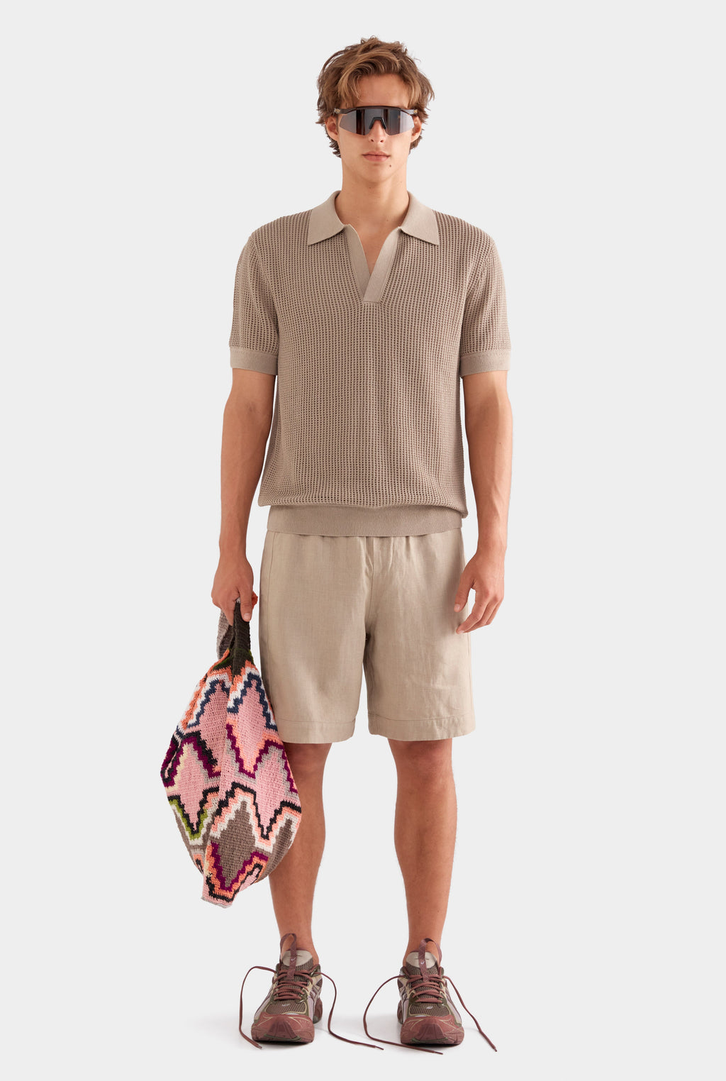 Double Layer Knit Polo - Pebble