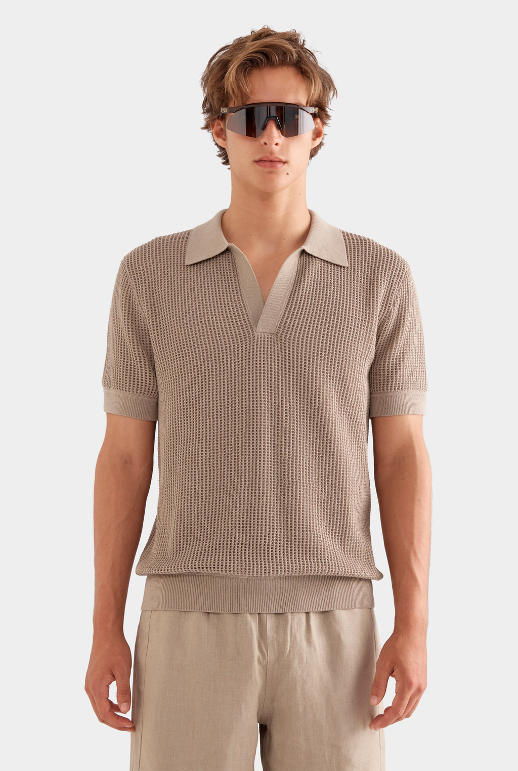 Double Layer Knit Polo - Pebble