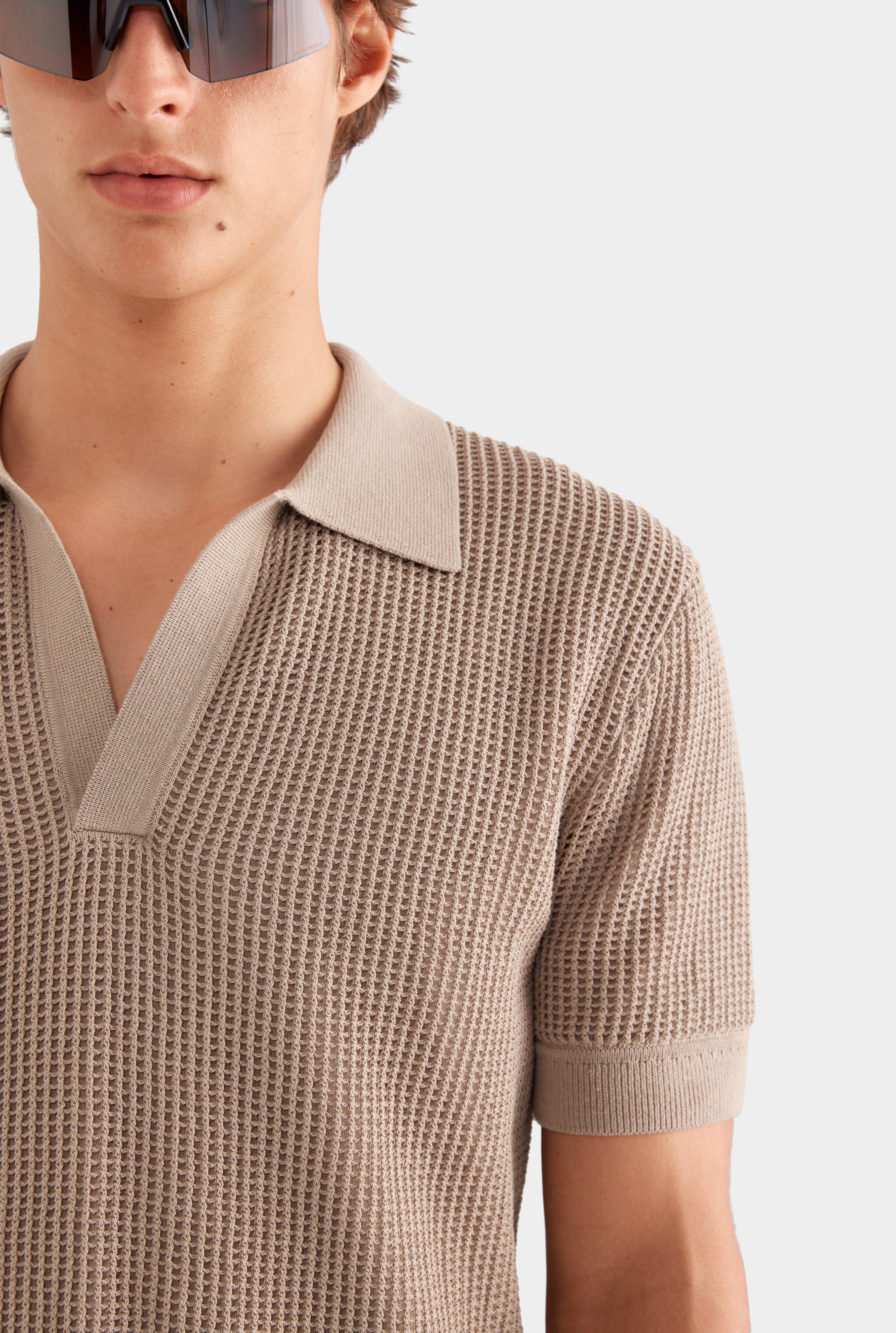Double Layer Knit Polo - Pebble