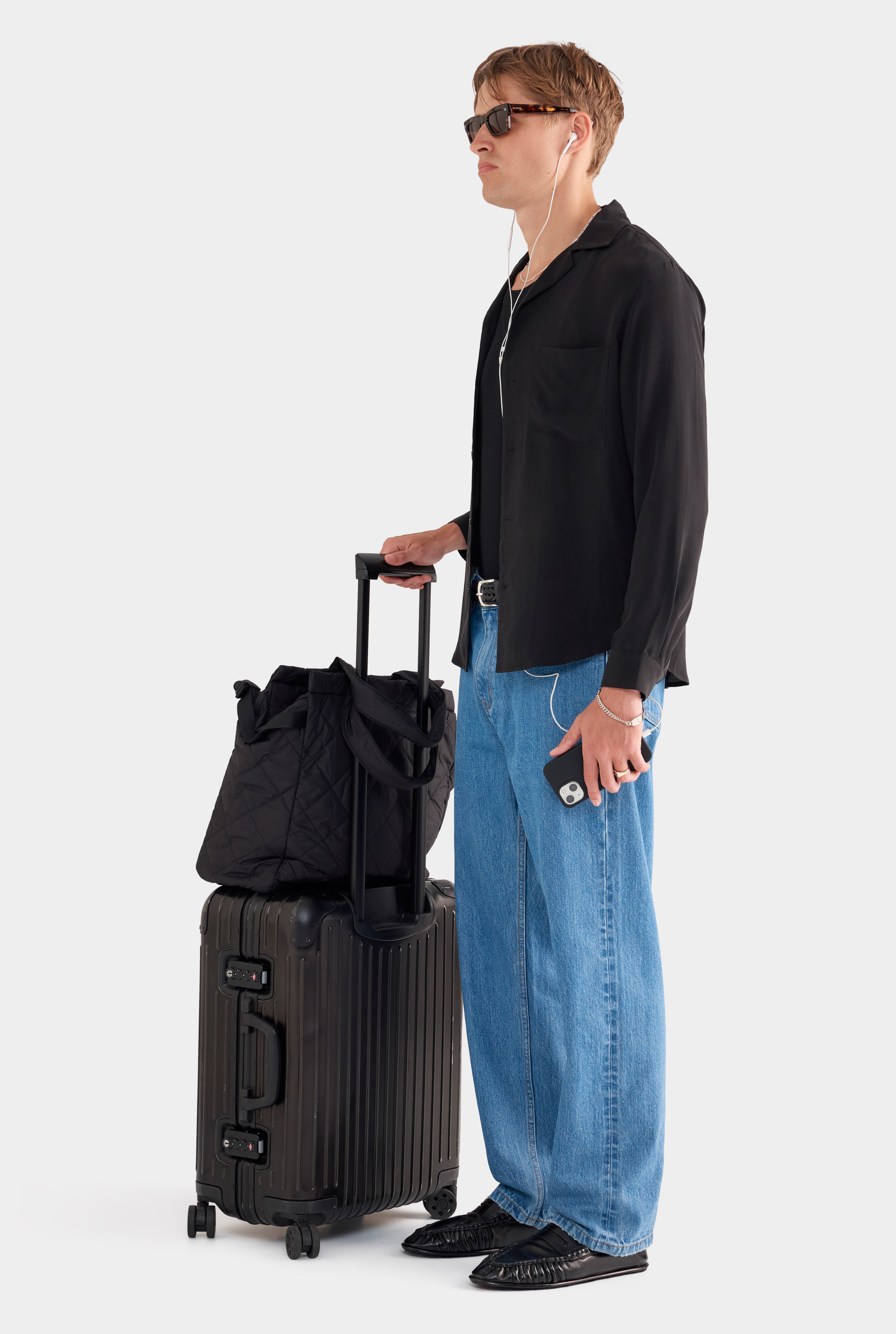 Long Sleeve Silk Camp Collar Shirt - Black