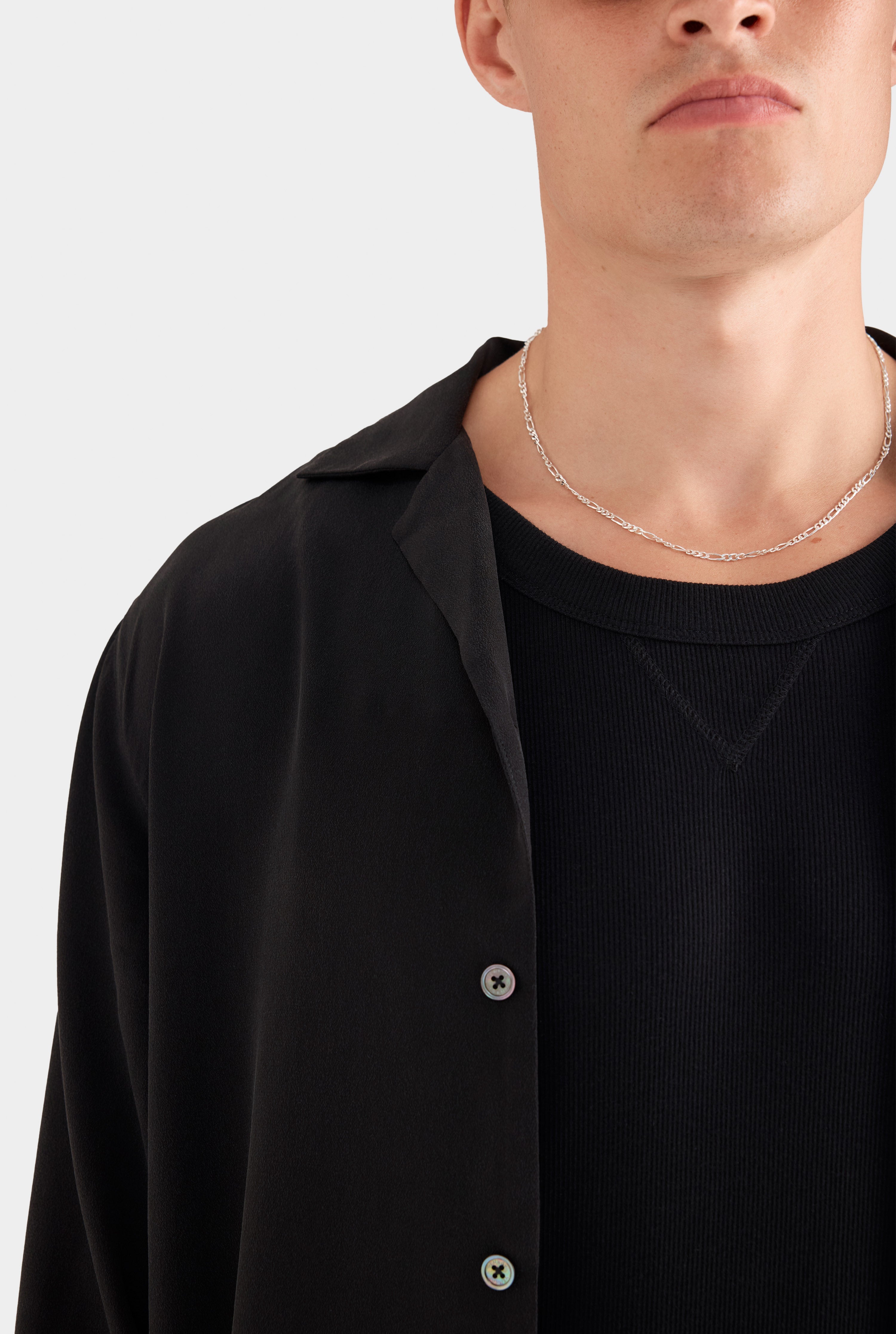 Long Sleeve Silk Camp Collar Shirt - Black