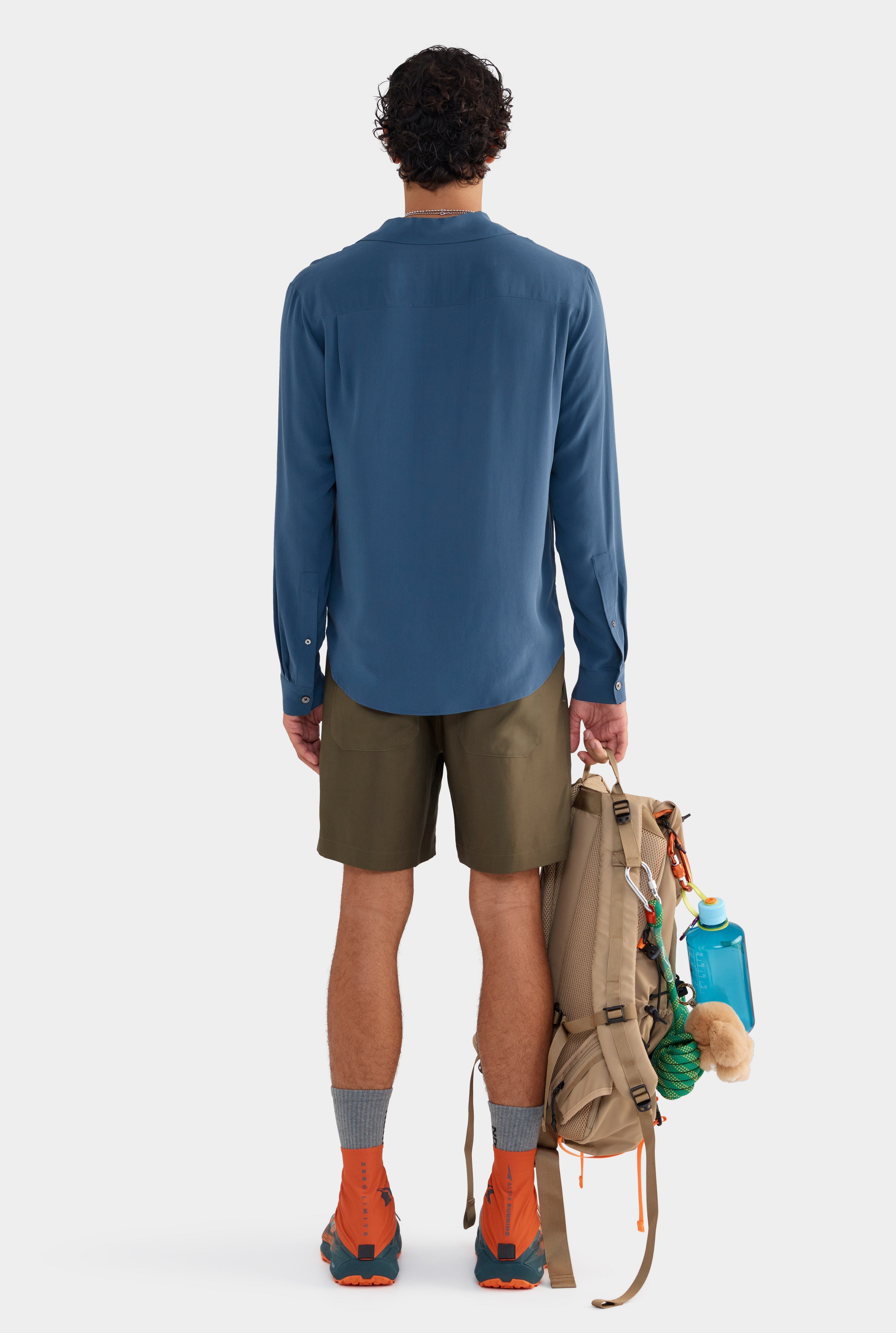 Long Sleeve Silk Camp Collar Shirt - Dark Slate Blue