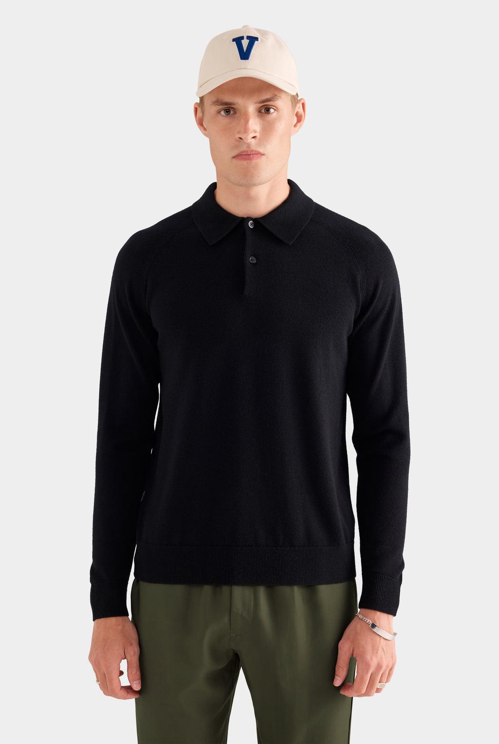 Merino Wool Knit Polo - Black